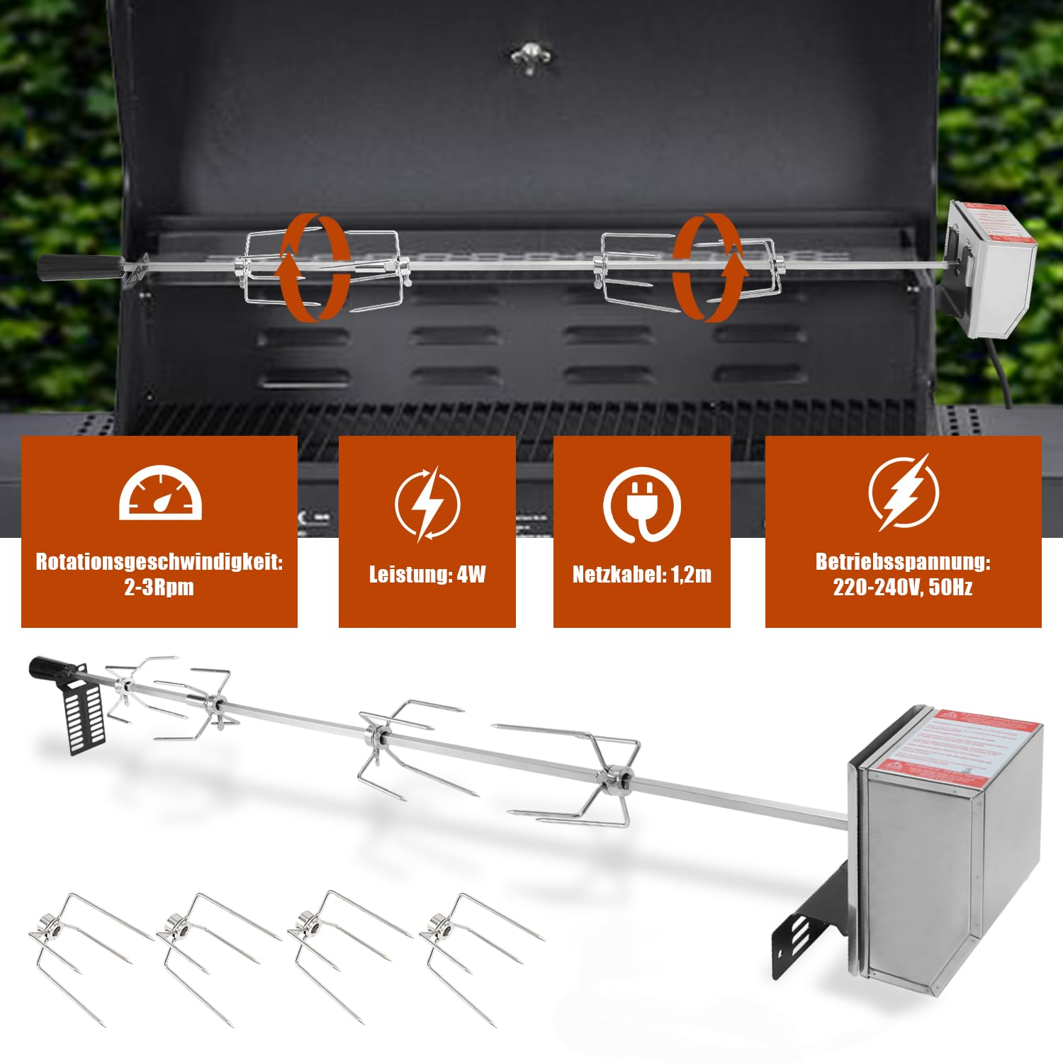 Lospitch Elektrischer Grillspieß 107 cm Edelstah