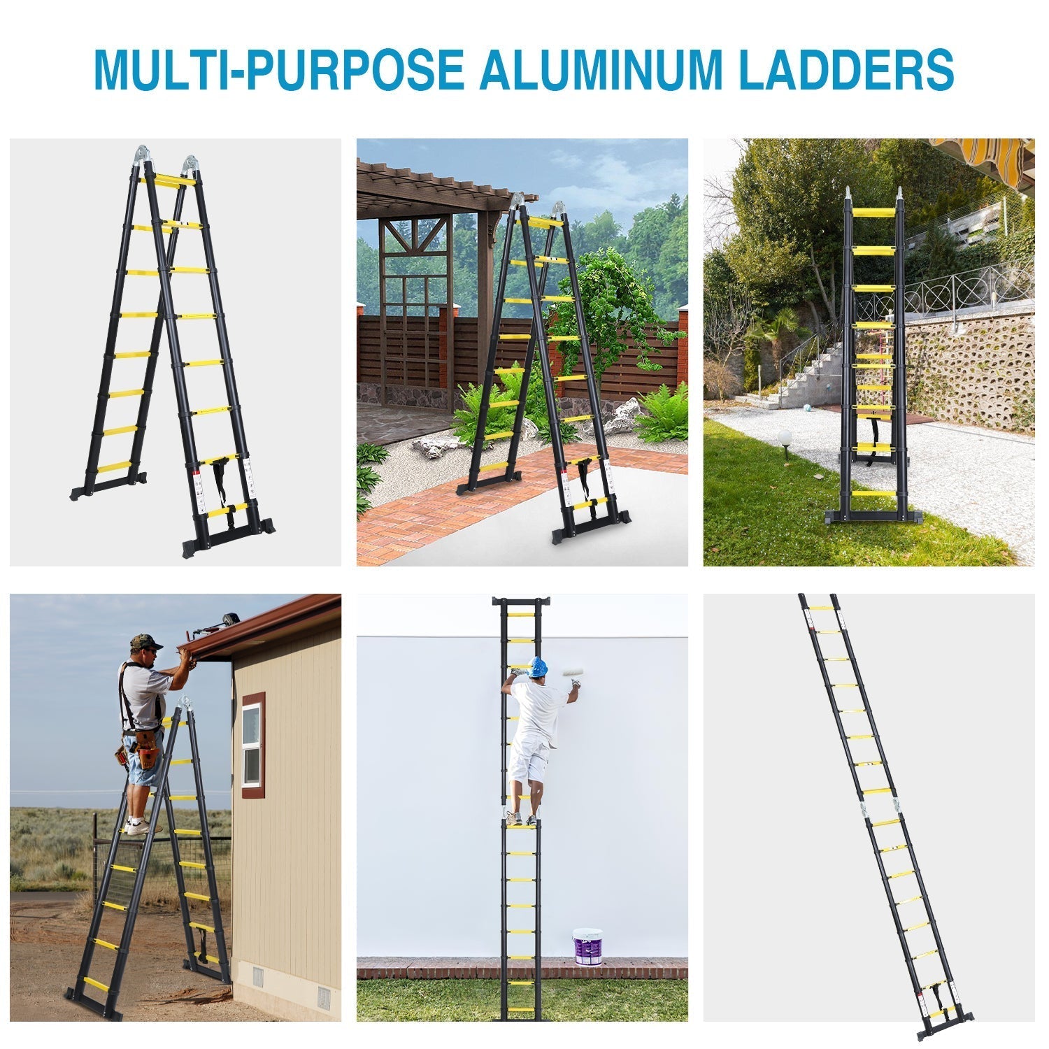 Lospitch Teleskopleiter Aluminium 3,8m Klappbar 150kg Mehrzweckleiter