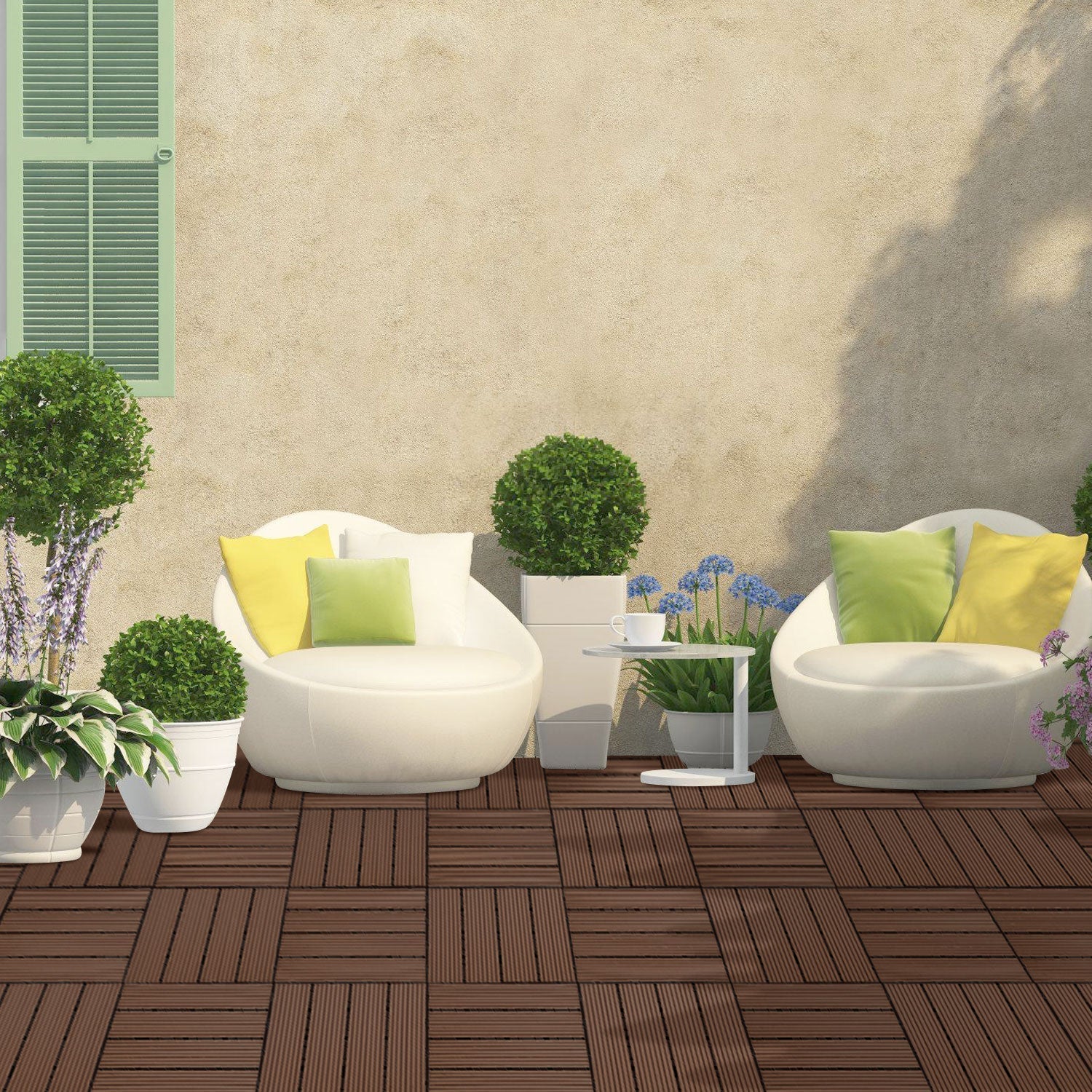 Lospitch WPC Terrassenfliesen 30x30 cm 11 Stück Klickfliesen für Balkon und Garten
