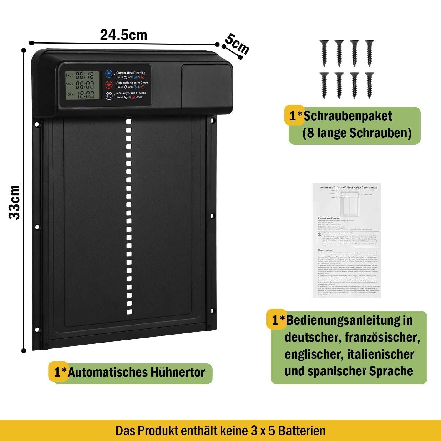 Lospitch Automatische Hühnerklappe elektrisch mit Timer und LED Display