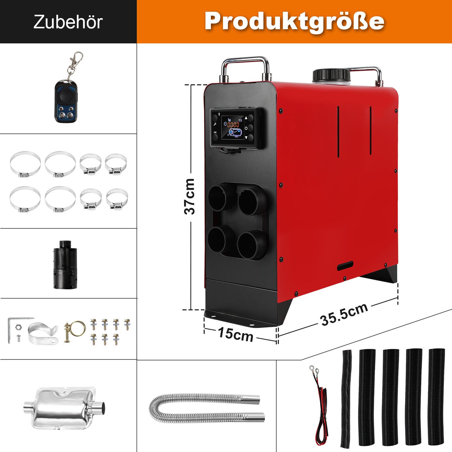 Lospitch Diesel Standheizung 8kW 12V mit Bluetooth App LCD Fernbedienung und 5L Tank