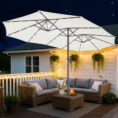 Lospitch Doppelsonnenschirm mit LED Solar rechteckig UV50 für Garten Terrasse
