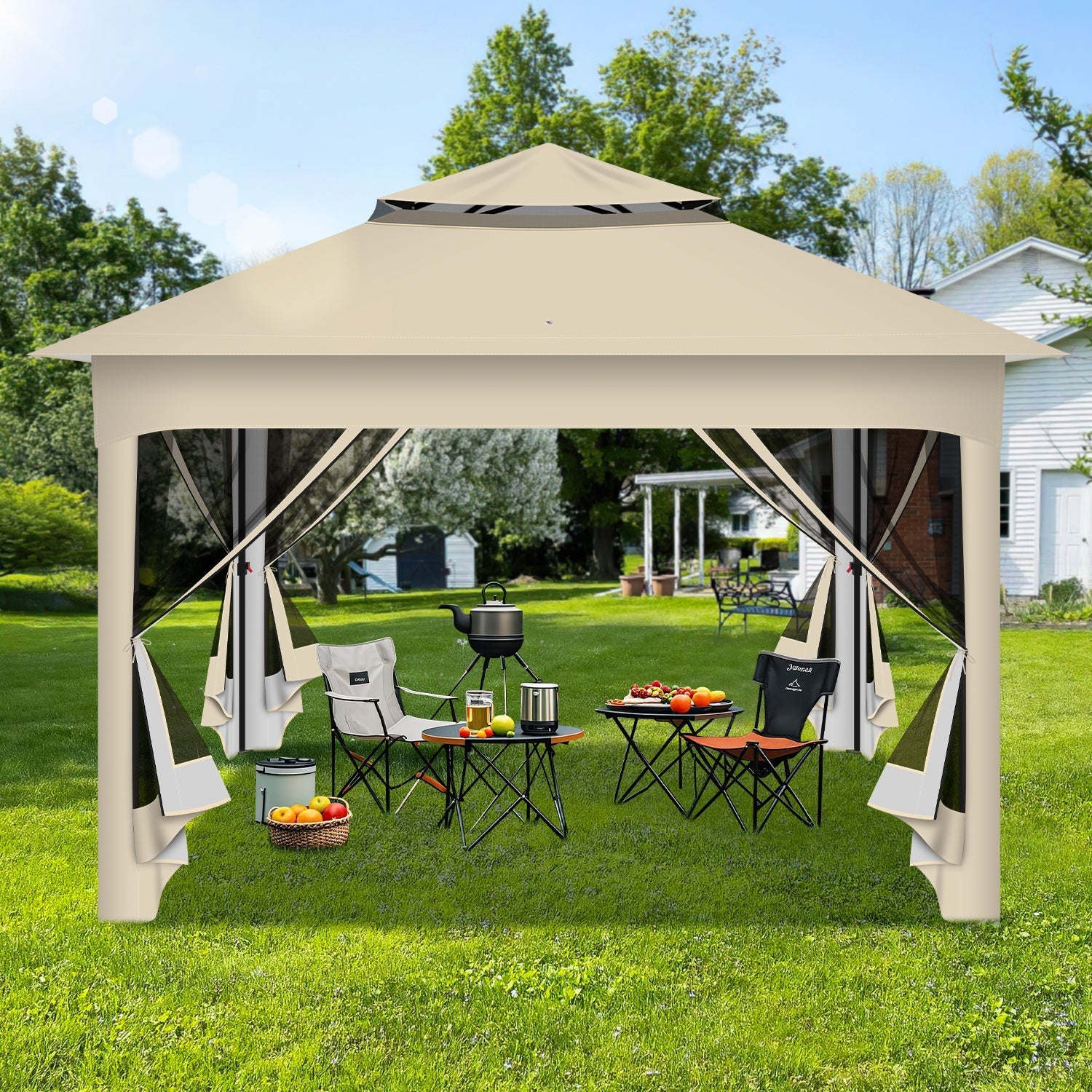 Lospitch Gartenpavillon 3,3x3,3 m mit Moskitonetz für 2-4 Personen