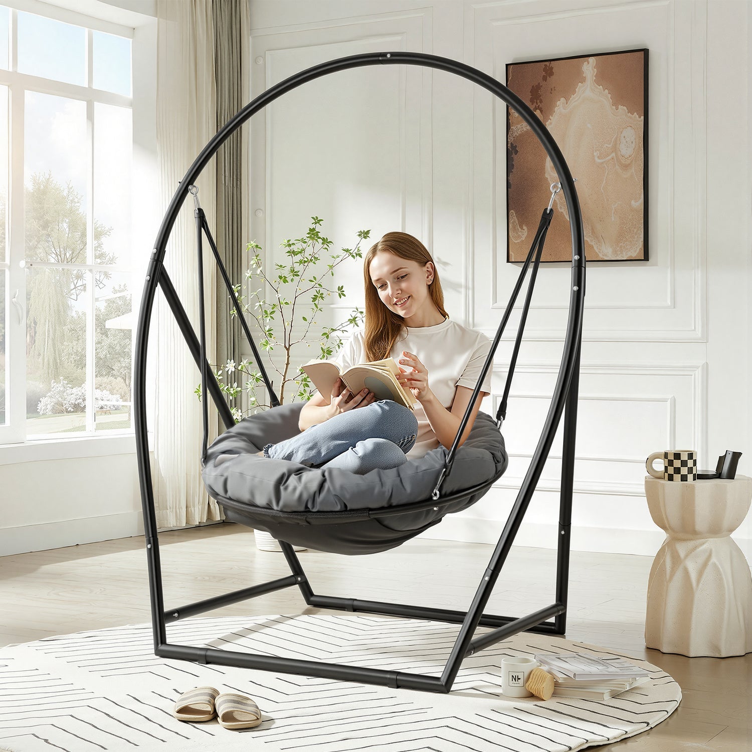 Lospitch Hängesessel mit Gestell, 100 cm Sitzfläche, bis 150 kg für Garten und Terrasse