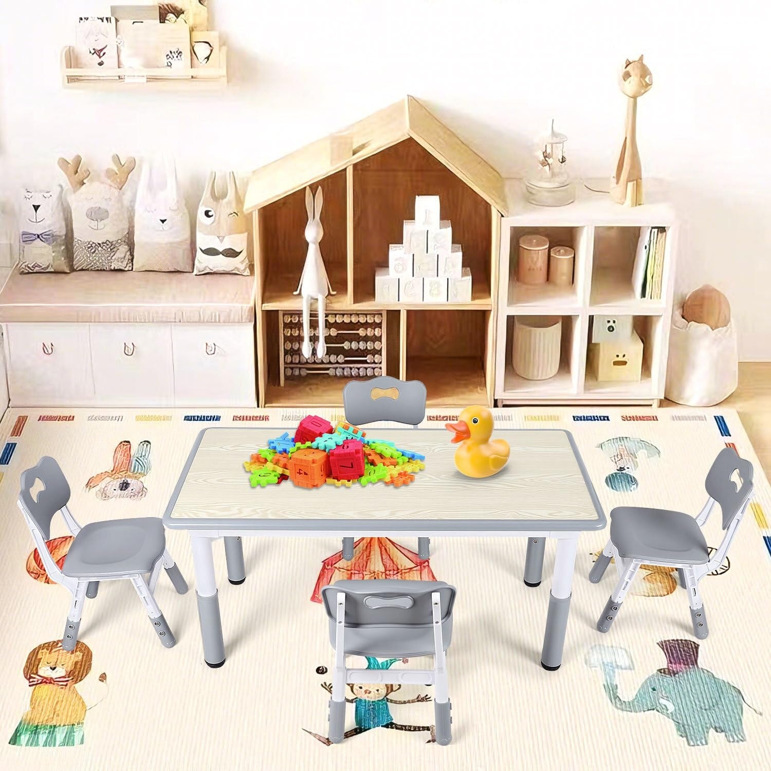 Lospitch Kindertisch 60/80/120 cm höhenverstellbar mit Stühlen für Kinderzimmer