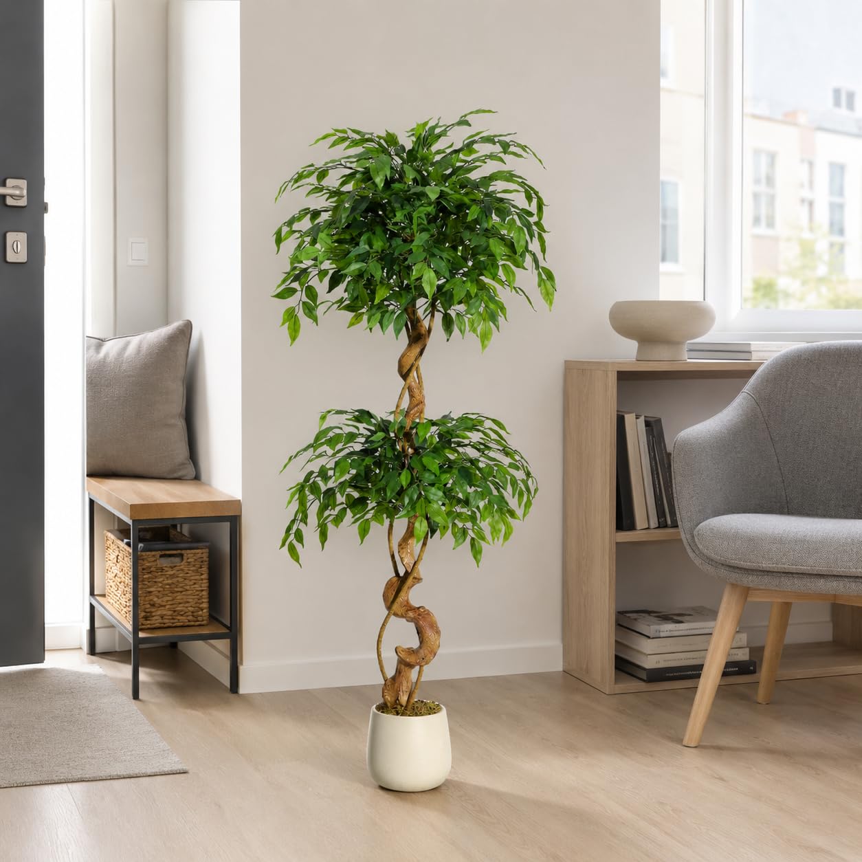 Lospitch Künstlicher Ficus 120/150 cm mit Topf für Wohnzimmer und Büro