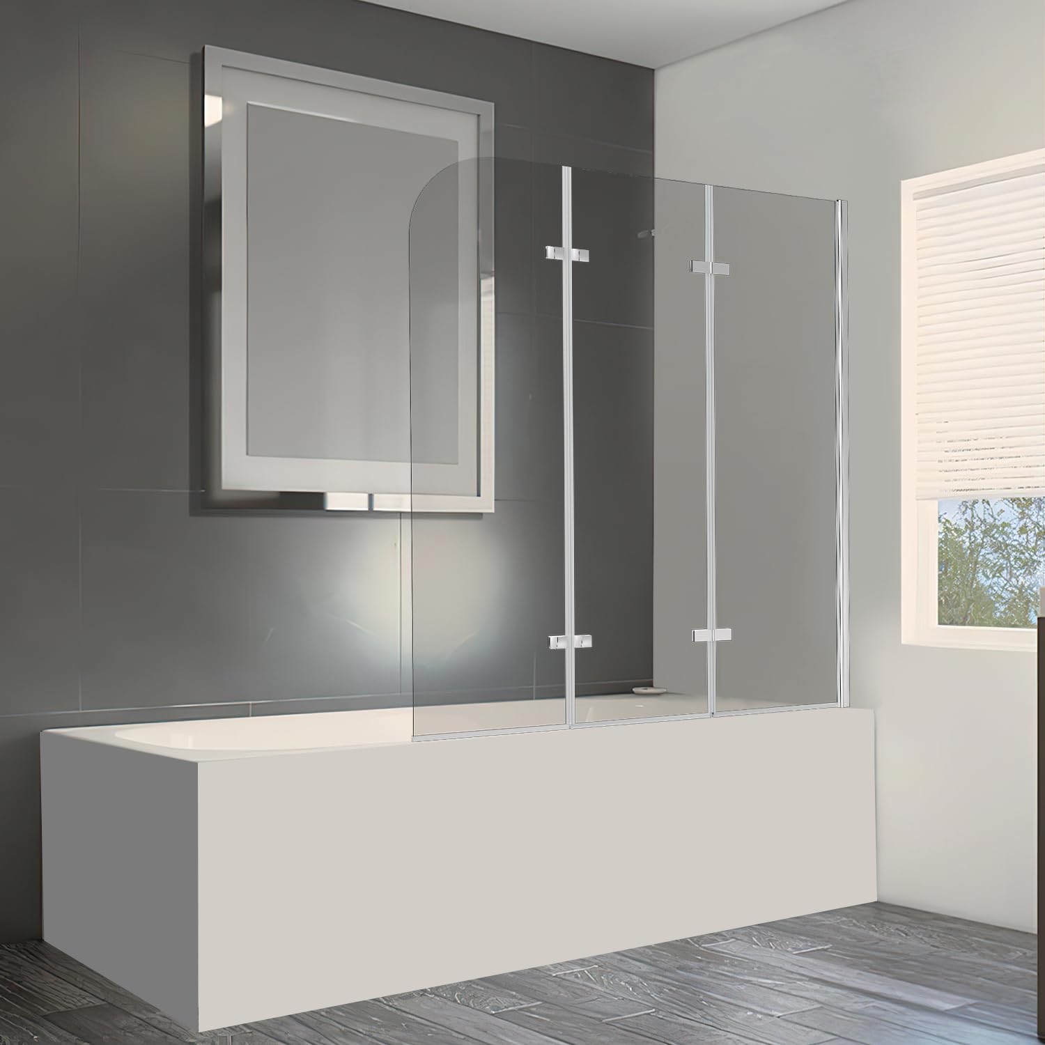 Lospitch Badewannenfaltwand 6 mm ESG Glas 180° schwenkbar