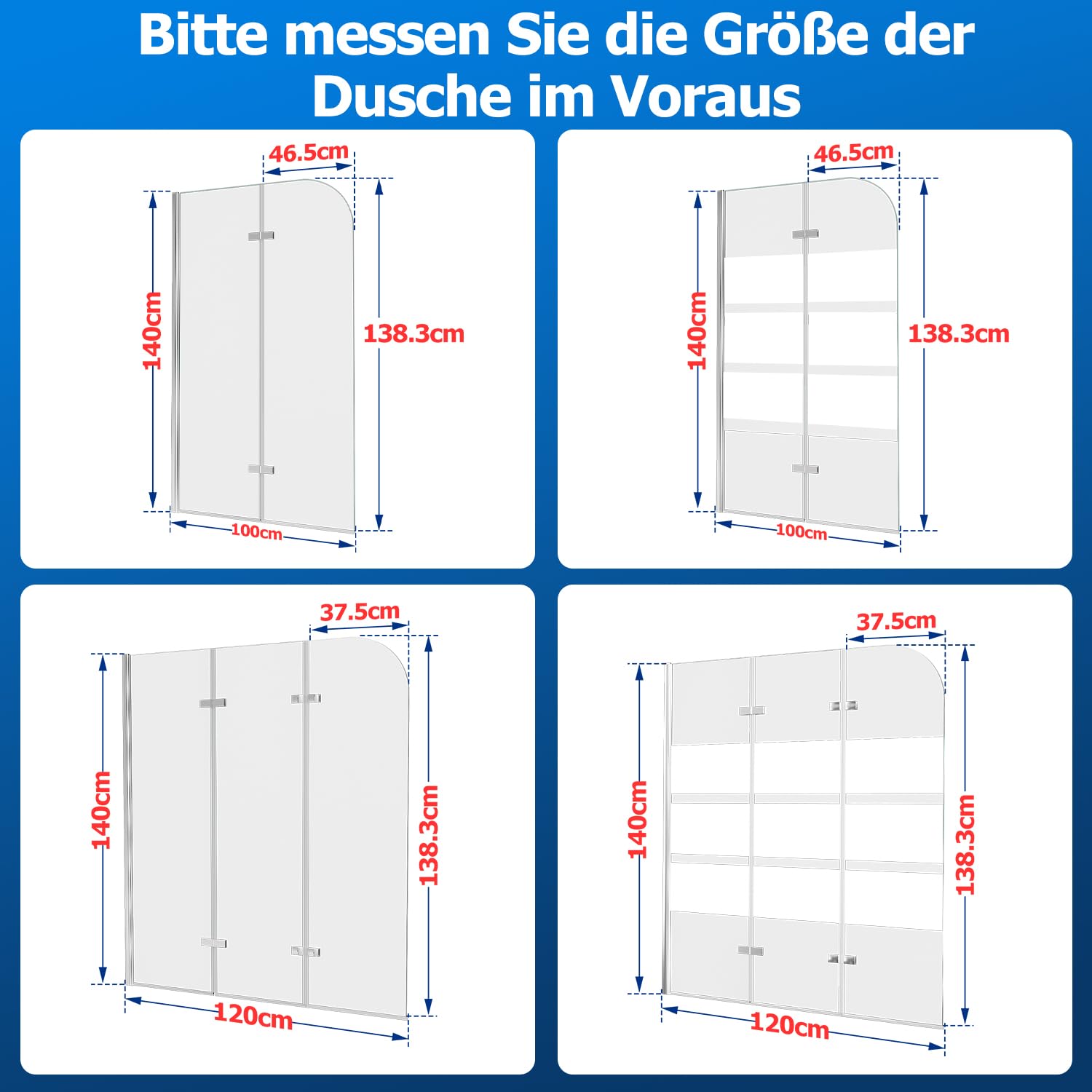 Lospitch Badewannenfaltwand 6 mm ESG Glas 180° schwenkbar