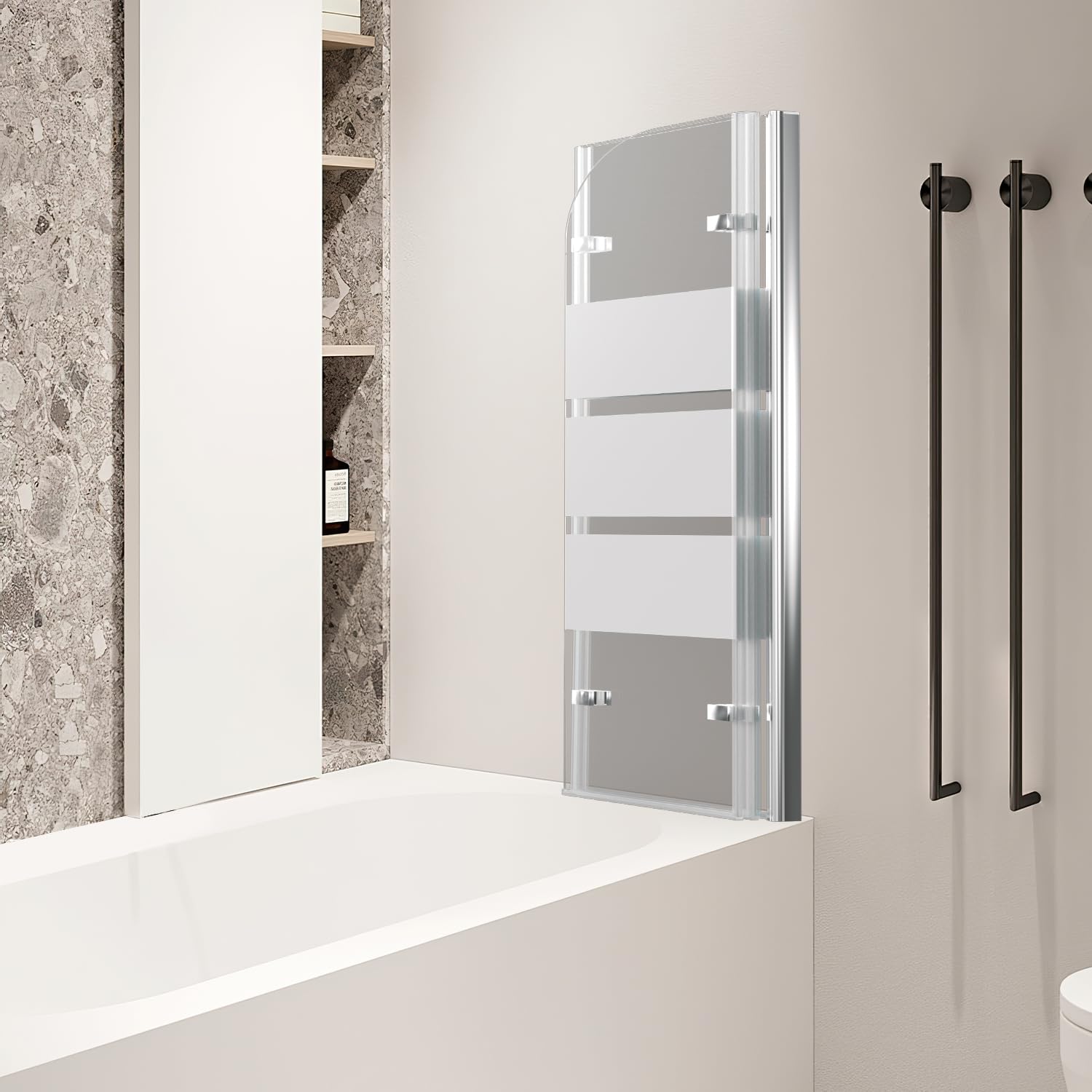 Lospitch Badewannenfaltwand 6 mm ESG Glas 180° schwenkbar