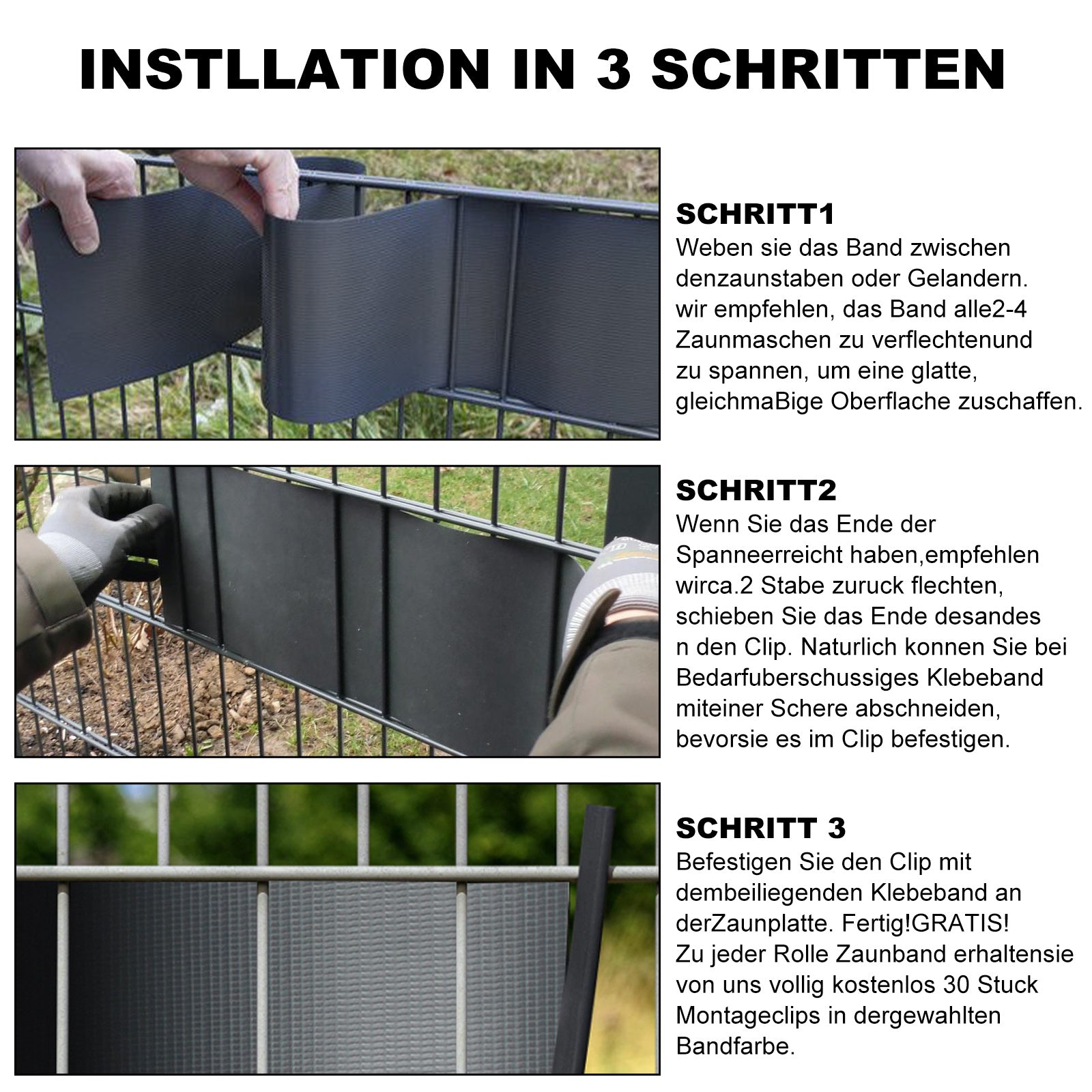 Lospitch PVC Sichtschutzstreifen für Doppelstabmatten