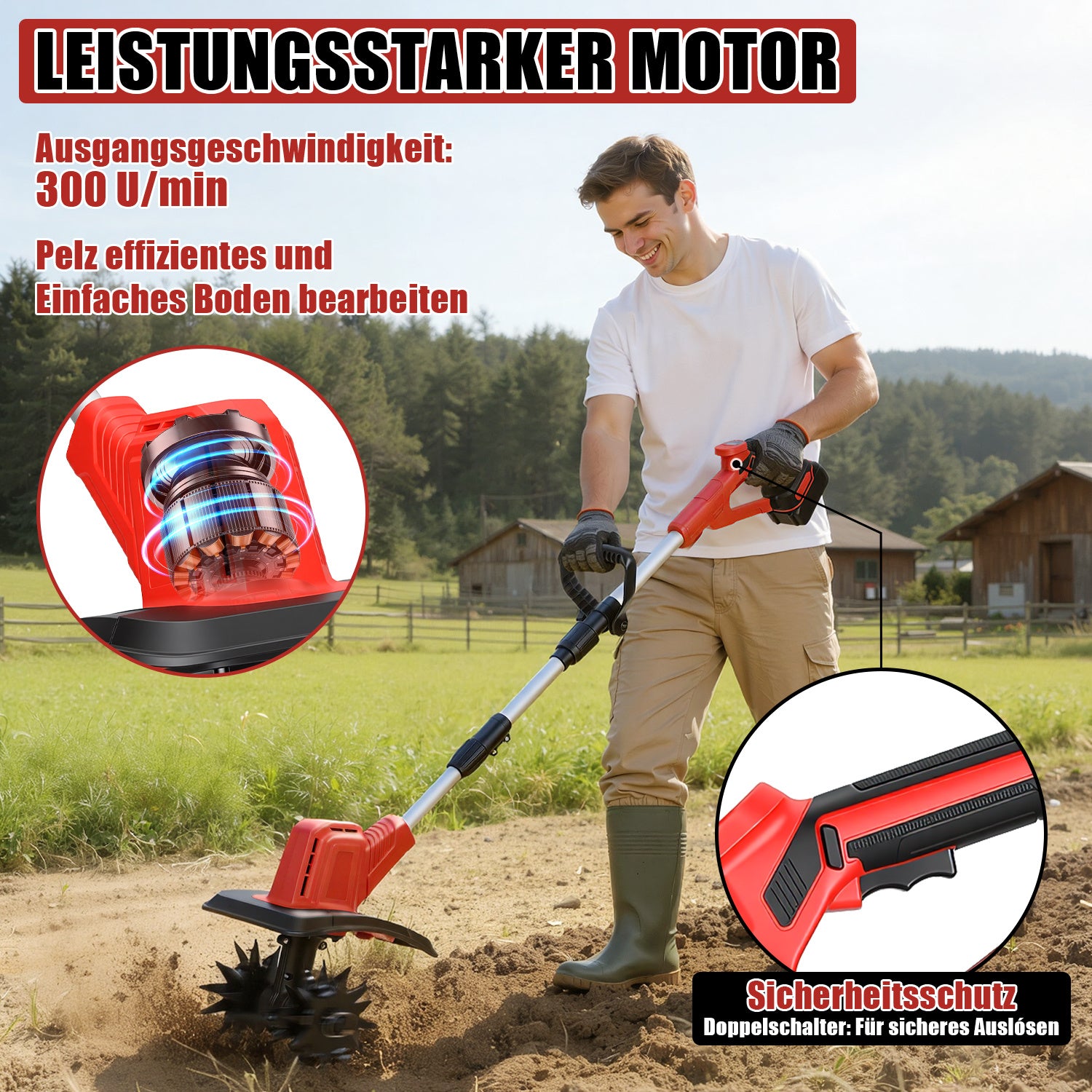 Lospitch Akku Gartenfräse 400 W für Gemüsebeete