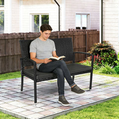 Lospitch Gartenbank Polyrattan 2-Sitzer mit Kissen für Garten und Terrasse
