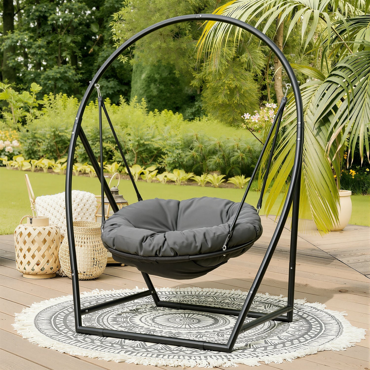 Lospitch Hängesessel mit Gestell, 100 cm Sitzfläche, bis 150 kg für Garten und Terrasse