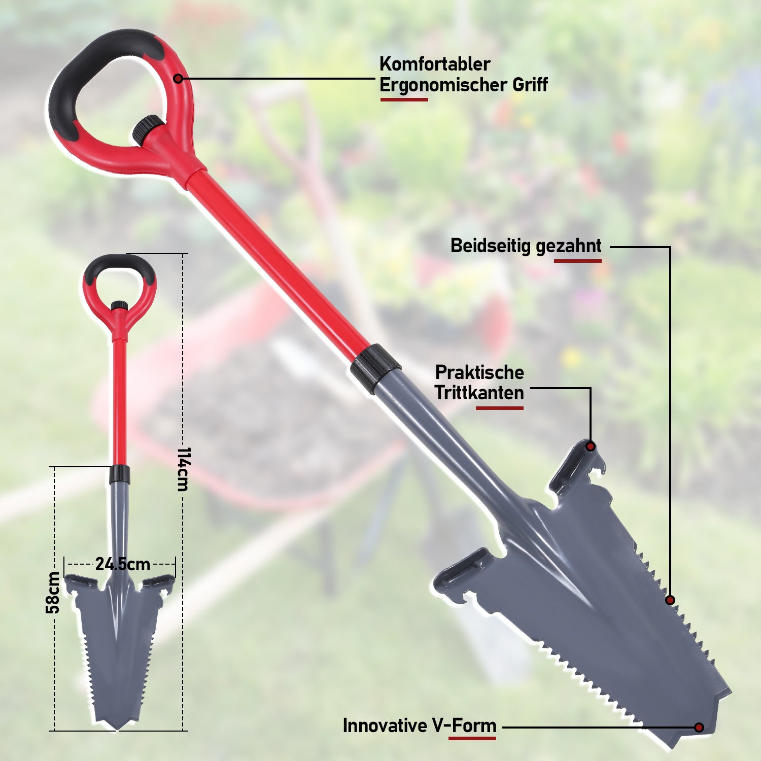Lospitch Wurzelspaten 114 cm mit Wurzelsäge