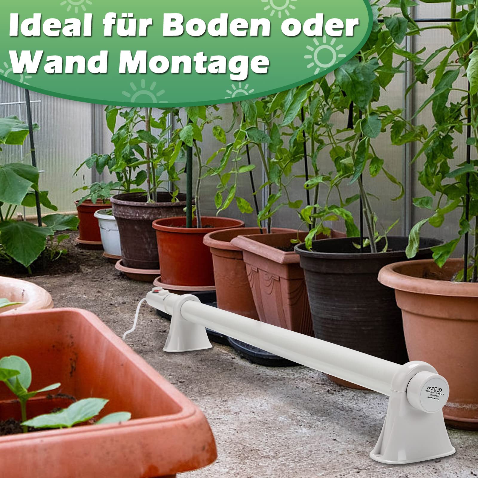 Lospitch Gewächshausheizung 55/90/135W IPX4 für Gewächshaus und Frühbeet