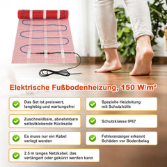 Lospitch Elektrische Fußbodenheizung 150 W/m² für 1–10 m² mit WLAN-Thermostat