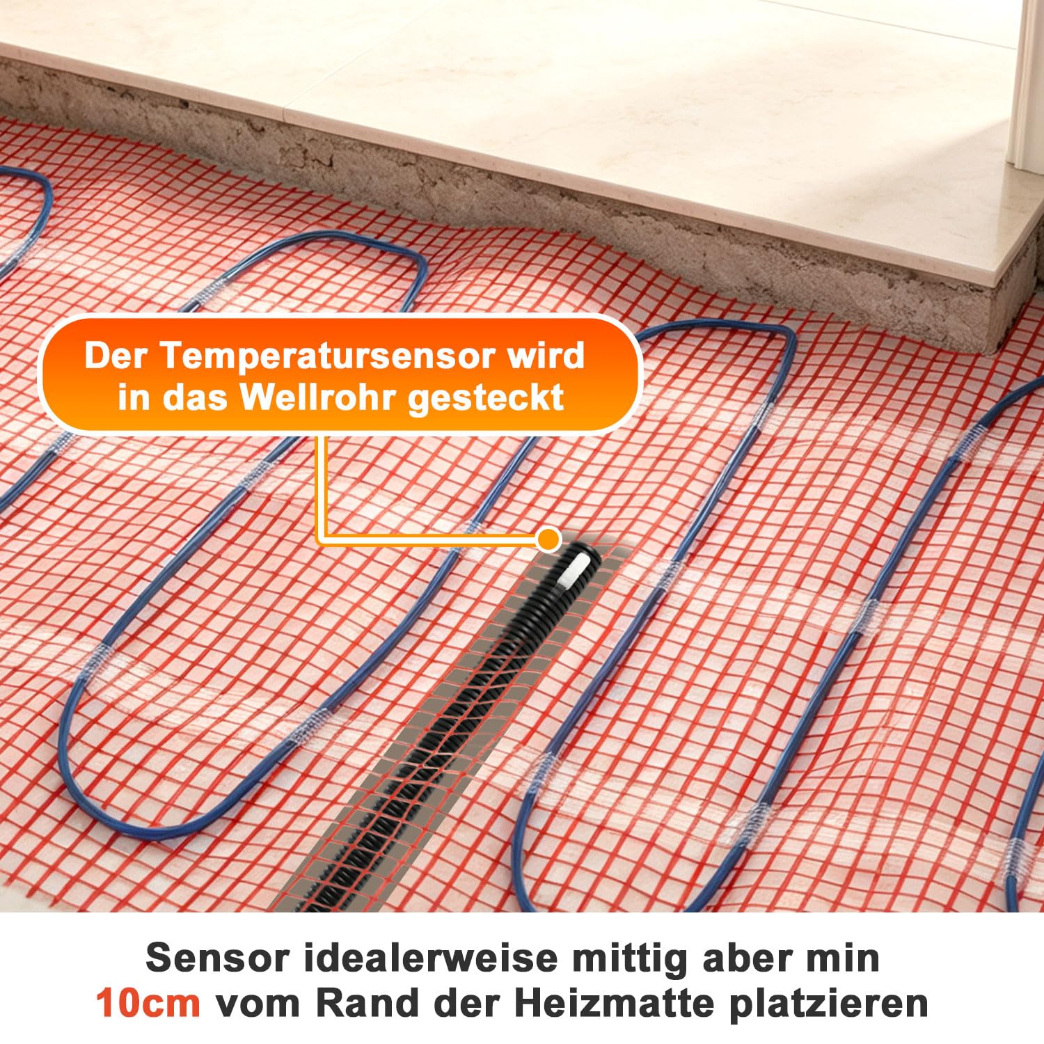 Lospitch Elektrische Fußbodenheizung 150 W/m² für 1–10 m² mit WLAN-Thermostat