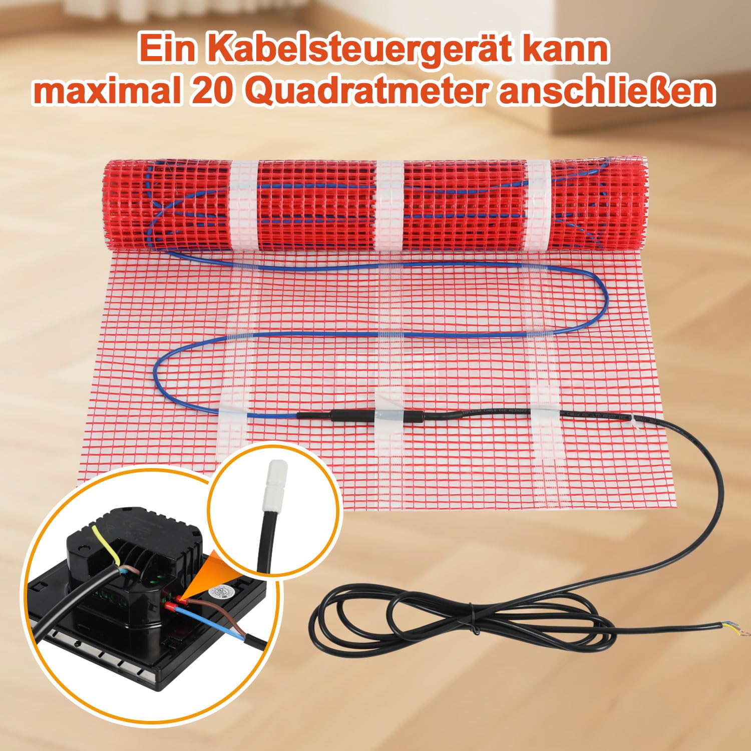 Lospitch Elektrische Fußbodenheizung 150 W/m² für 1–10 m² mit WLAN-Thermostat