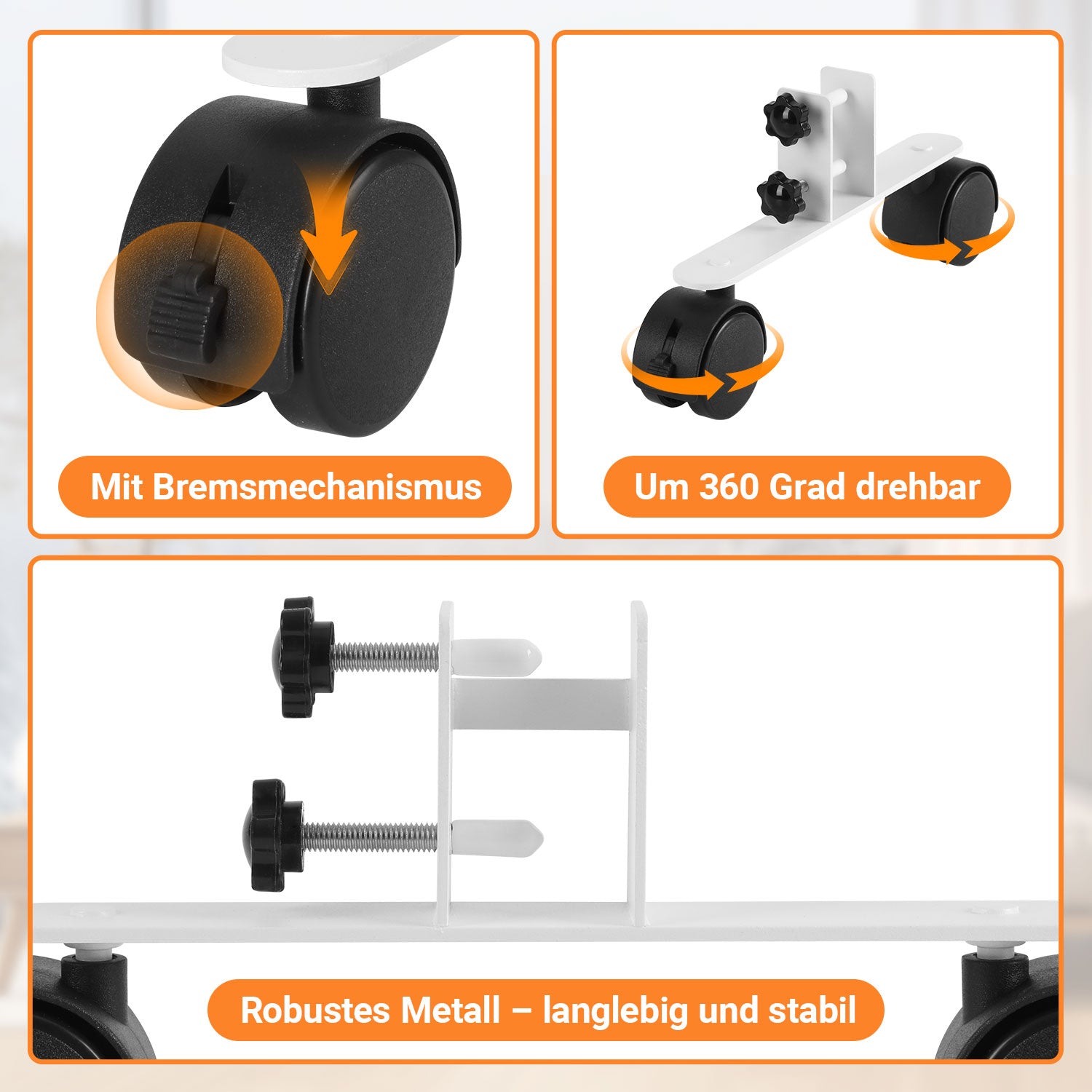 Lospitch Standfüße 2er Set für Infrarotheizung mit 360° Rollen und Feststellbremse