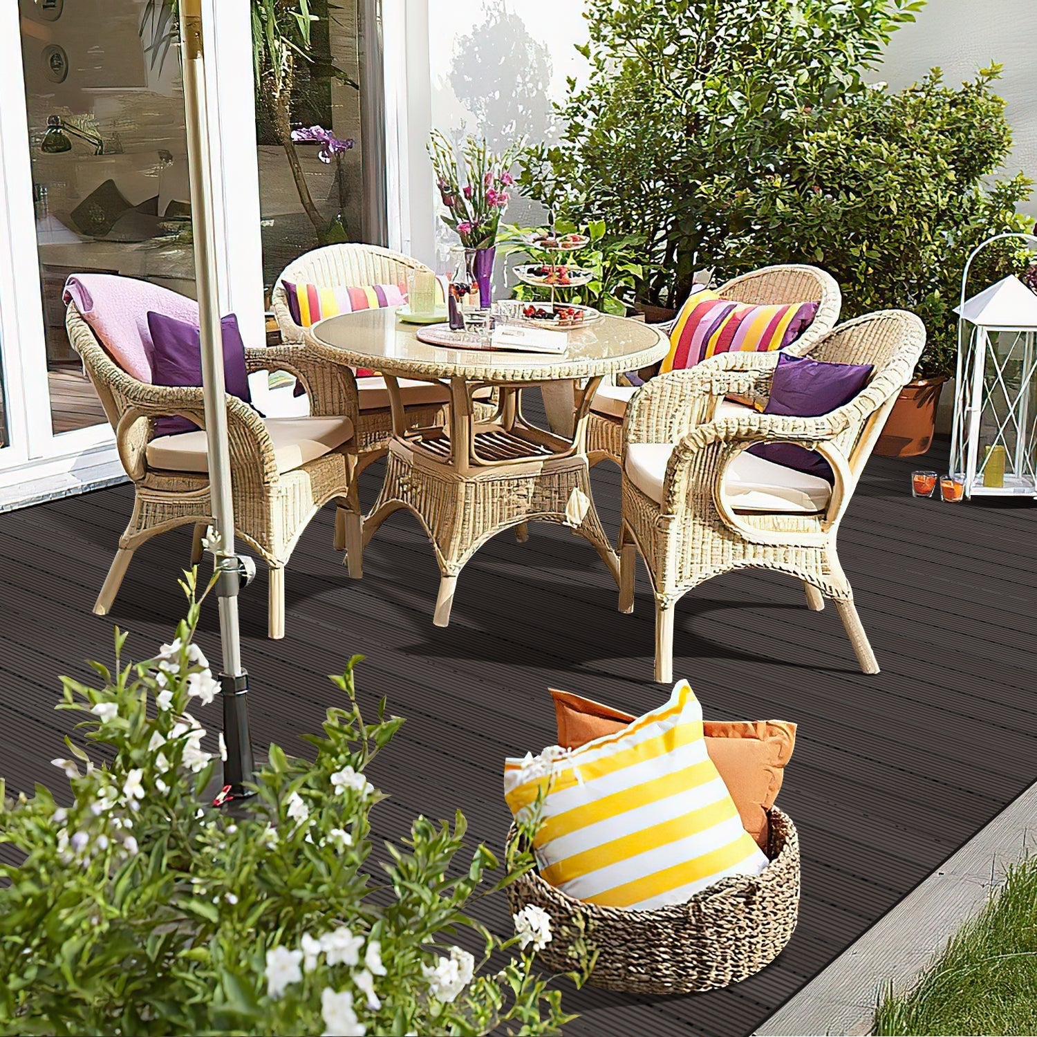 Lospitch WPC Klickfliesen 30x60 cm 6 Stück in Holzoptik für Balkon und Terrasse
