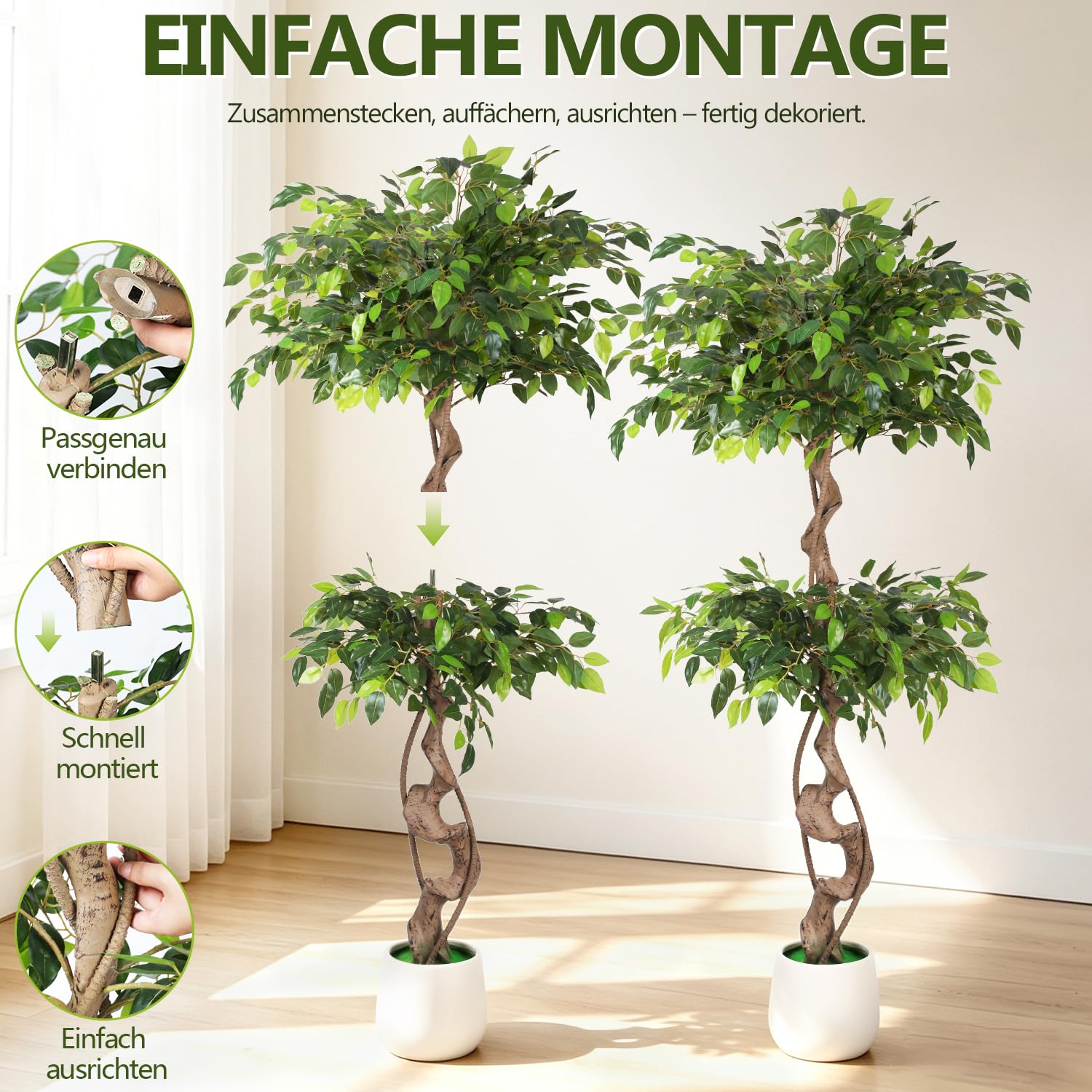 Lospitch Künstlicher Ficus 120/150 cm mit Topf für Wohnzimmer und Büro