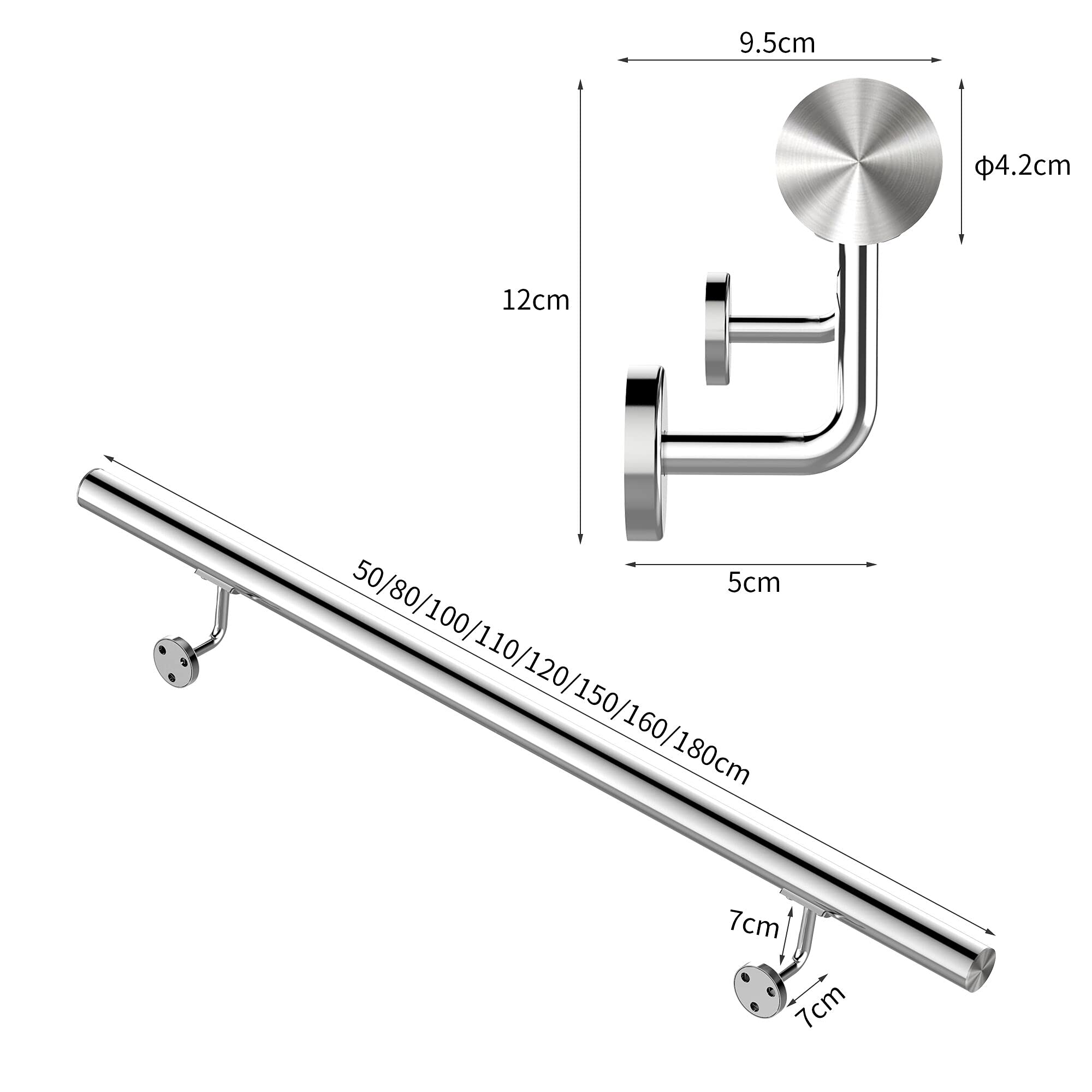 Lospitch Edelstahl Handlauf Ø42mm 50 bis 200cm Wandhandlauf für Treppen Innen und Außen