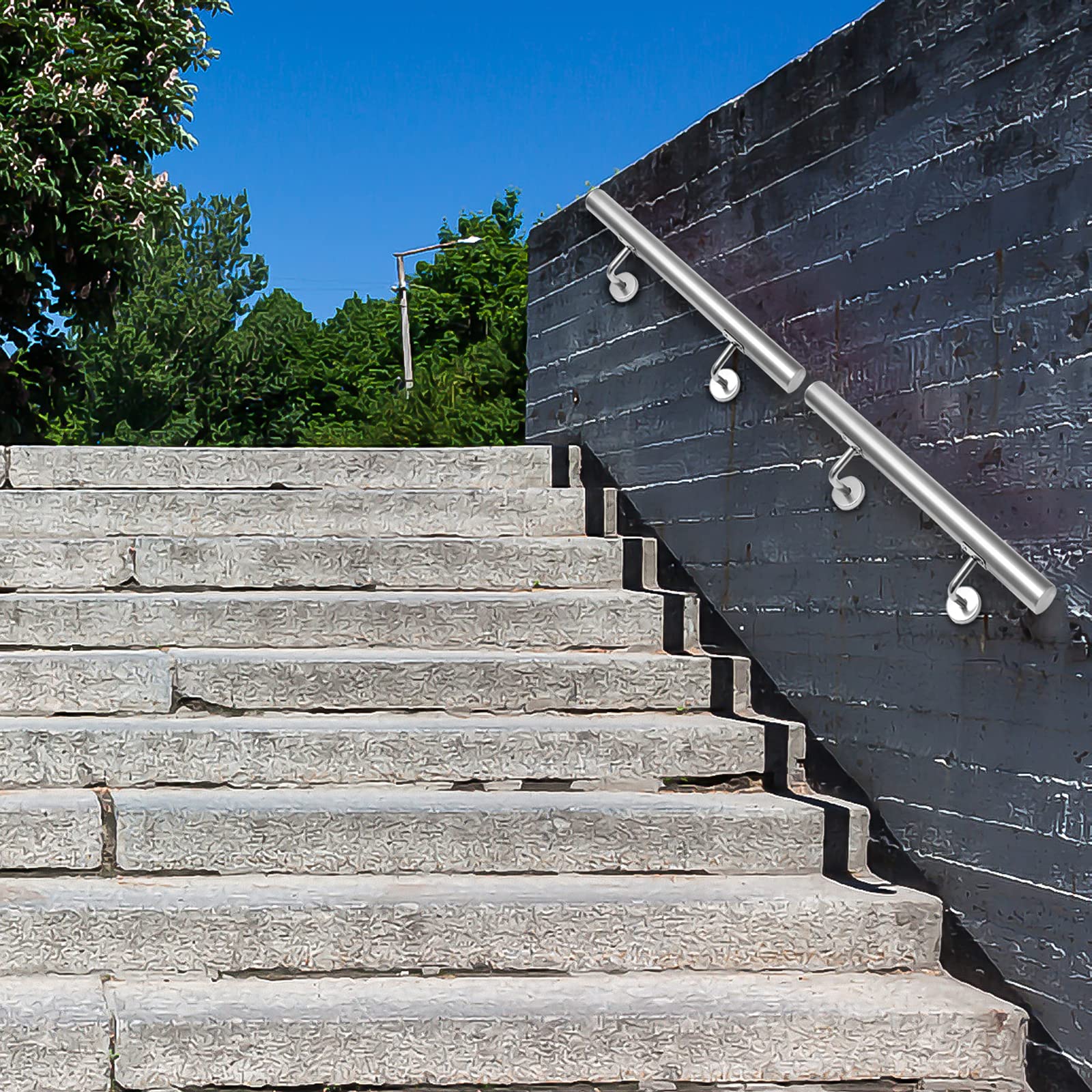 Lospitch Edelstahl Handlauf Ø42mm 50 bis 200cm Wandhandlauf für Treppen Innen und Außen