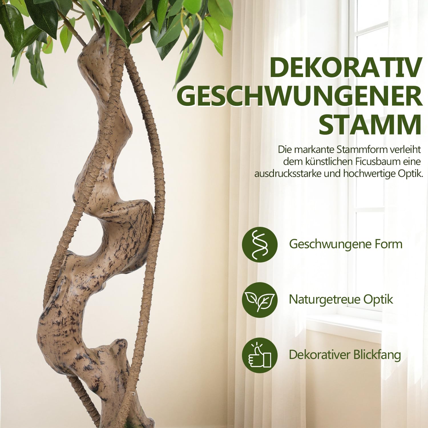 Lospitch Künstlicher Ficus 120/150 cm mit Topf für Wohnzimmer und Büro