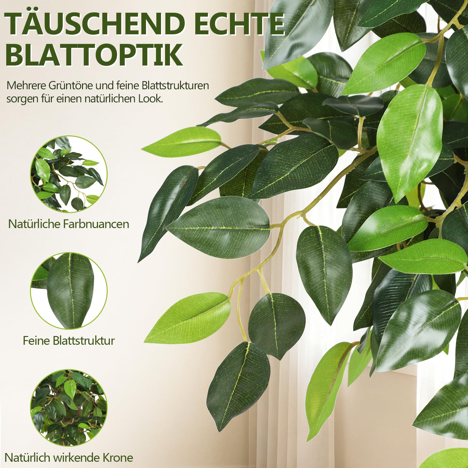 Lospitch Künstlicher Ficus 120/150 cm mit Topf für Wohnzimmer und Büro