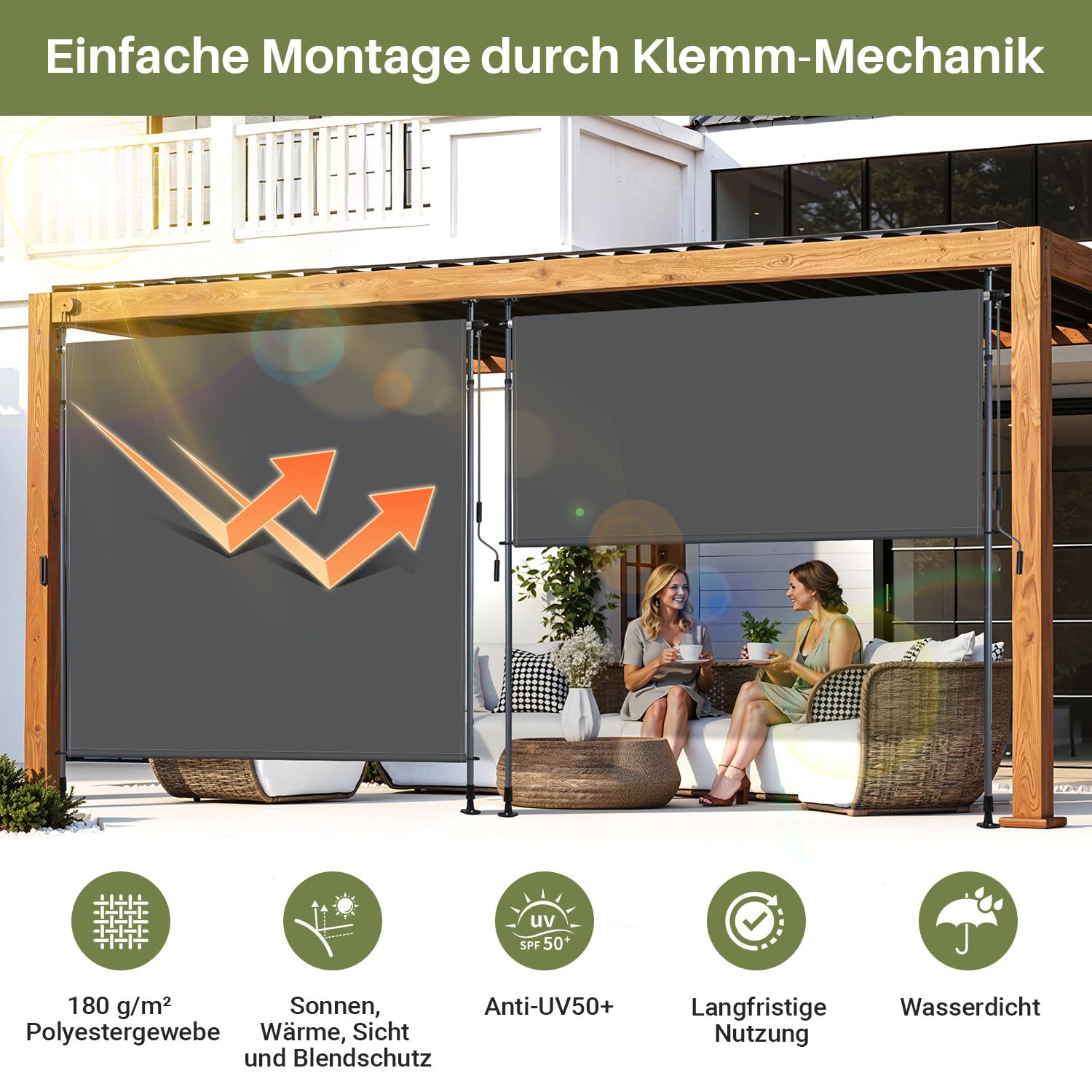 Lospitch Klemmmarkise 150×305 cm ohne Bohren