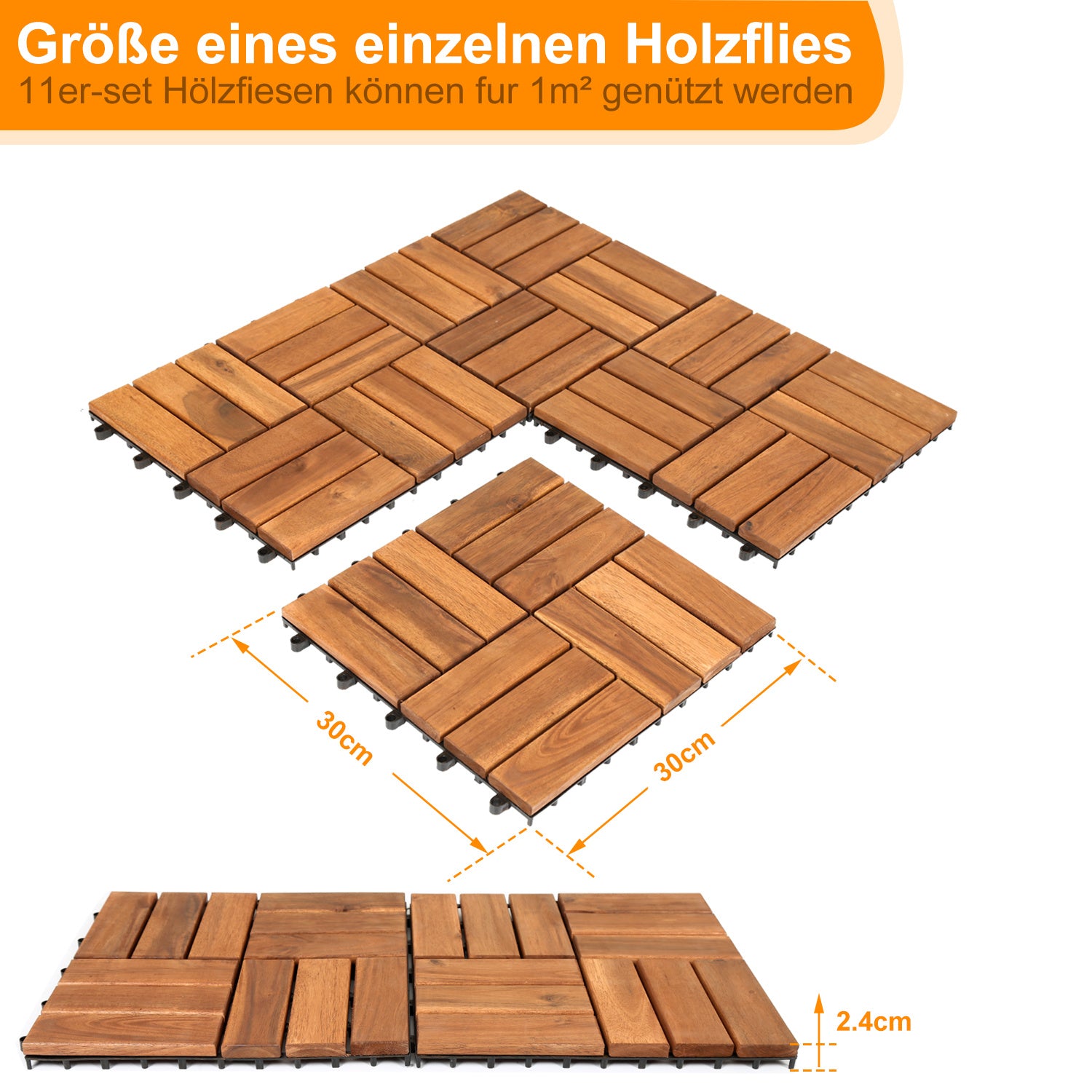 Lospitch Akazien Holzfliesen 11er Set für 1 m² Balkon Terrasse