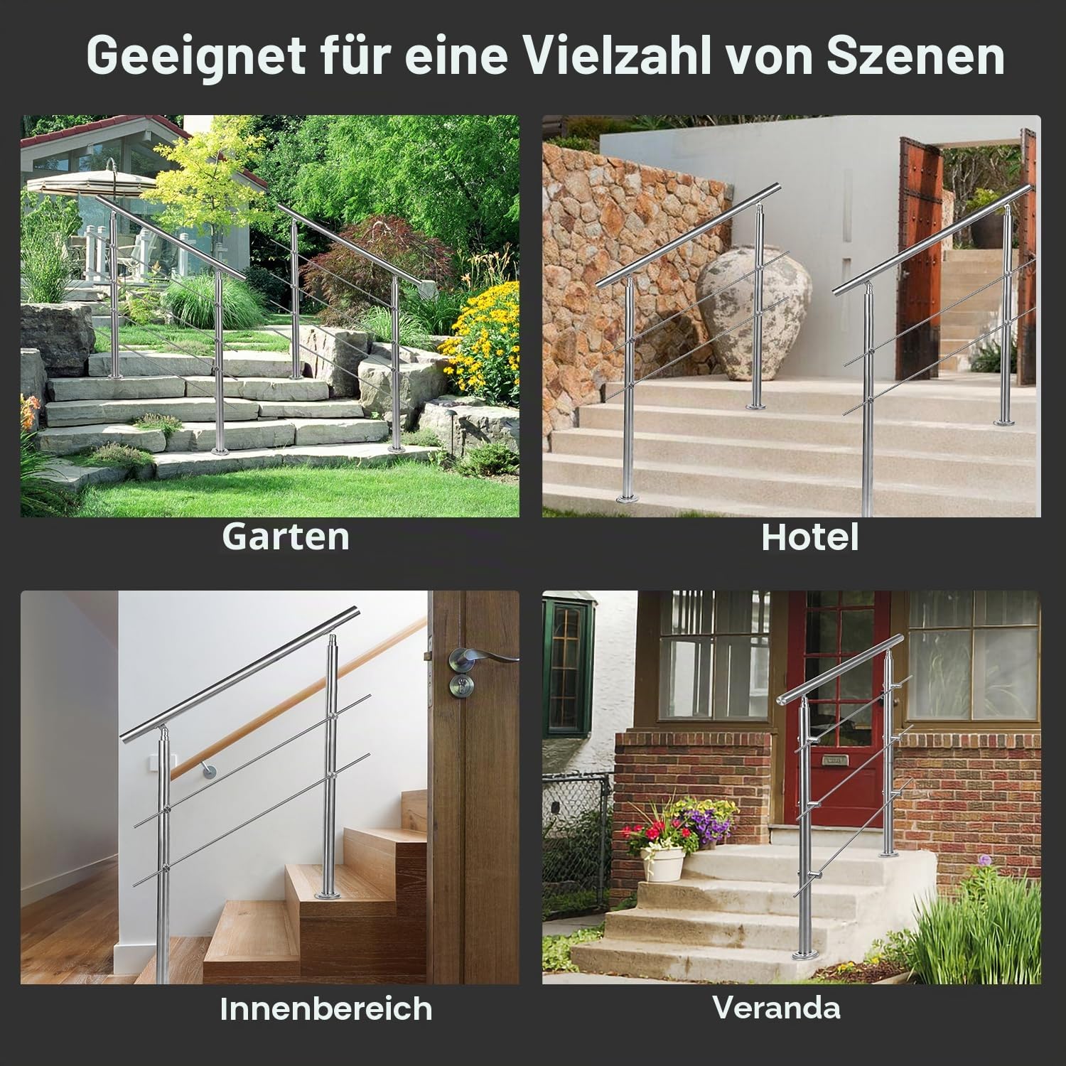 Lospitch Edelstahl Treppengeländer 80–180 cm für Innen und Außen