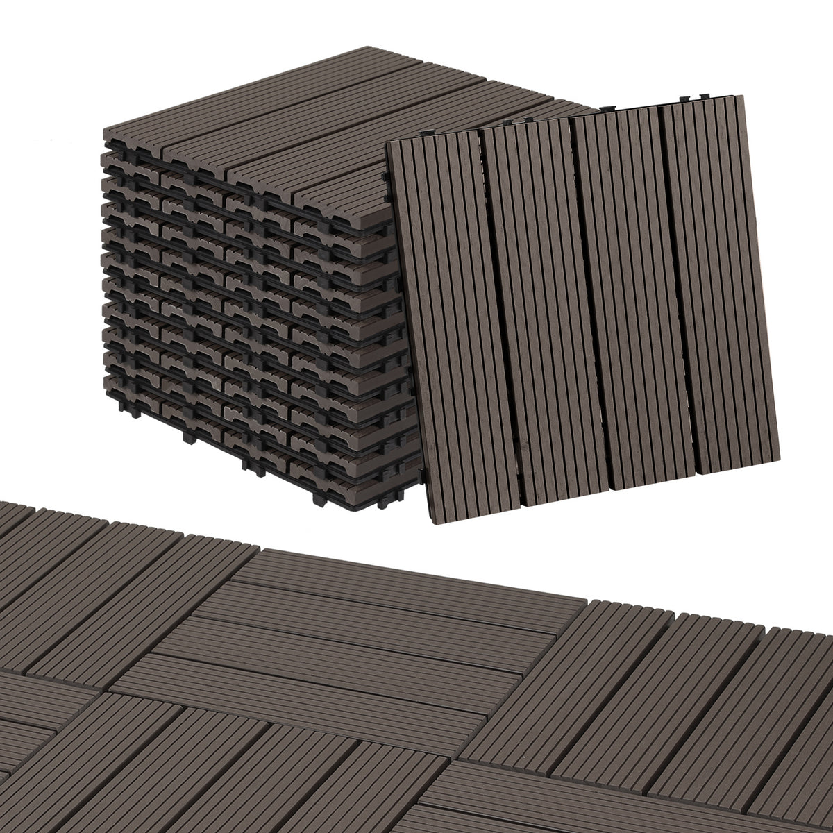 Lospitch WPC Terrassenfliesen 30 x 30 cm für Balkon und Terrasse