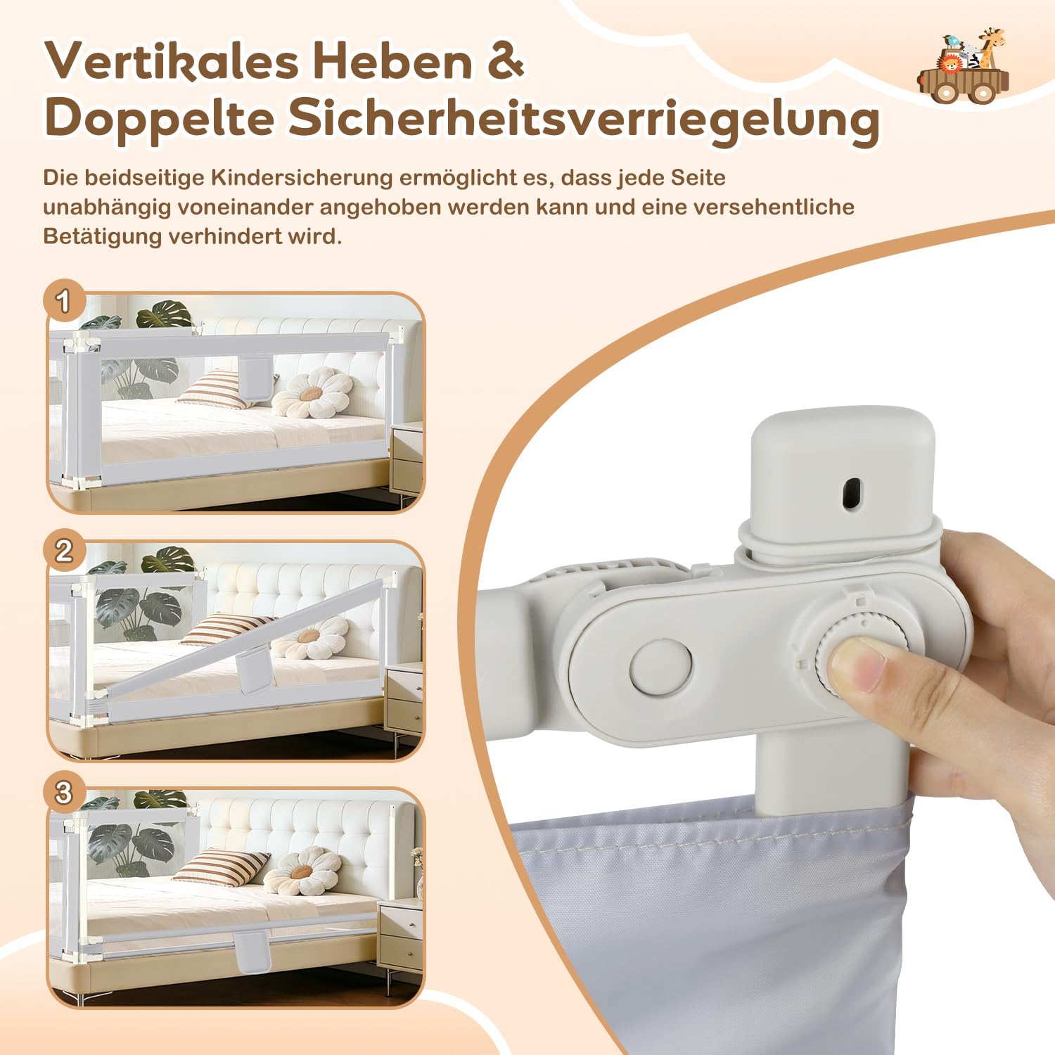Lospitch Bettgitter Rausfallschutz 150/180/200cm Höhenverstellbar 64 bis 96cm für Kinderbett Babybett
