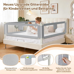 Lospitch Bettgitter Rausfallschutz 150/180/200cm Höhenverstellbar 64 bis 96cm für Kinderbett Babybett