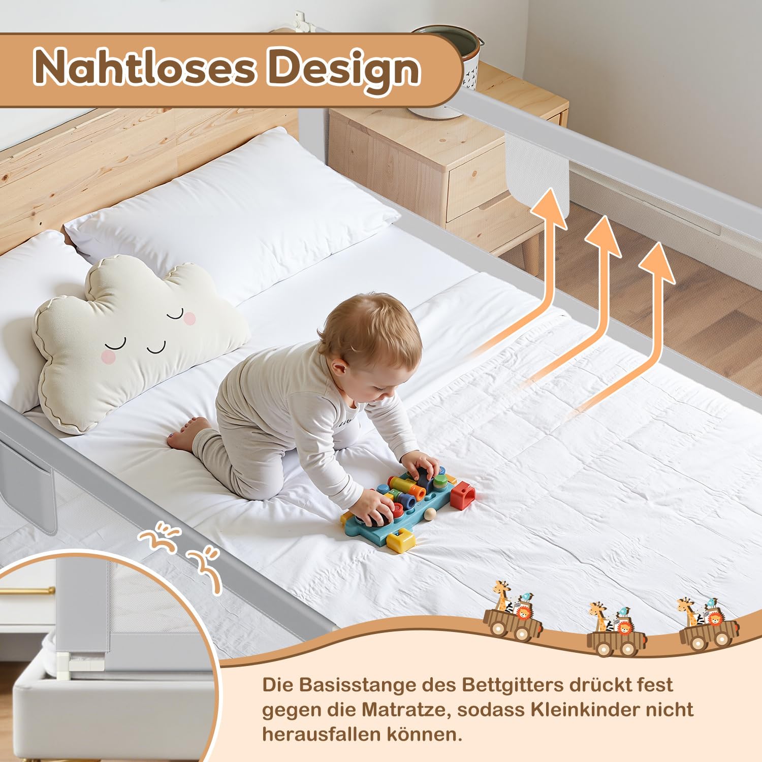 Lospitch Bettgitter Rausfallschutz 150/180/200cm Höhenverstellbar 64 bis 96cm für Kinderbett Babybett
