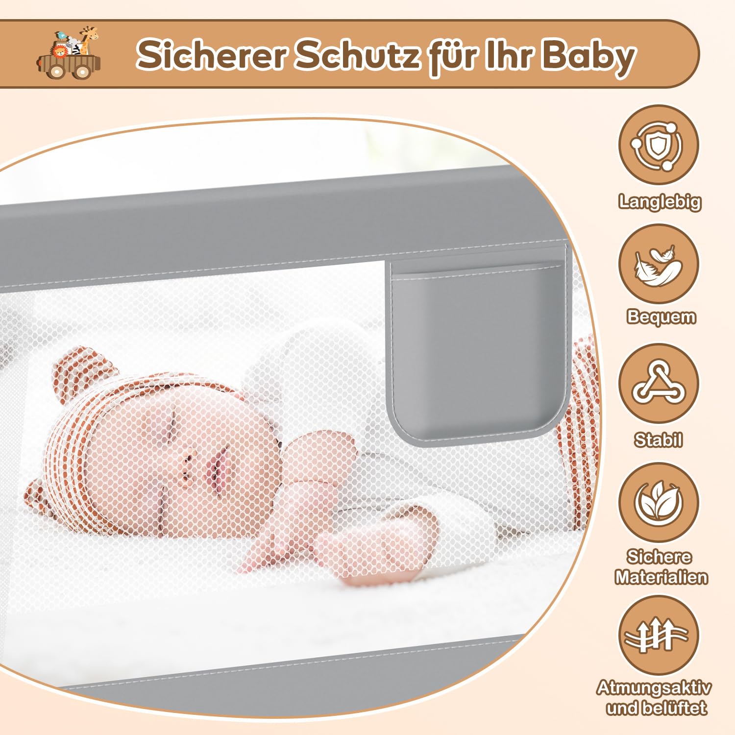 Lospitch Bettgitter Rausfallschutz 150/180/200cm Höhenverstellbar 64 bis 96cm für Kinderbett Babybett
