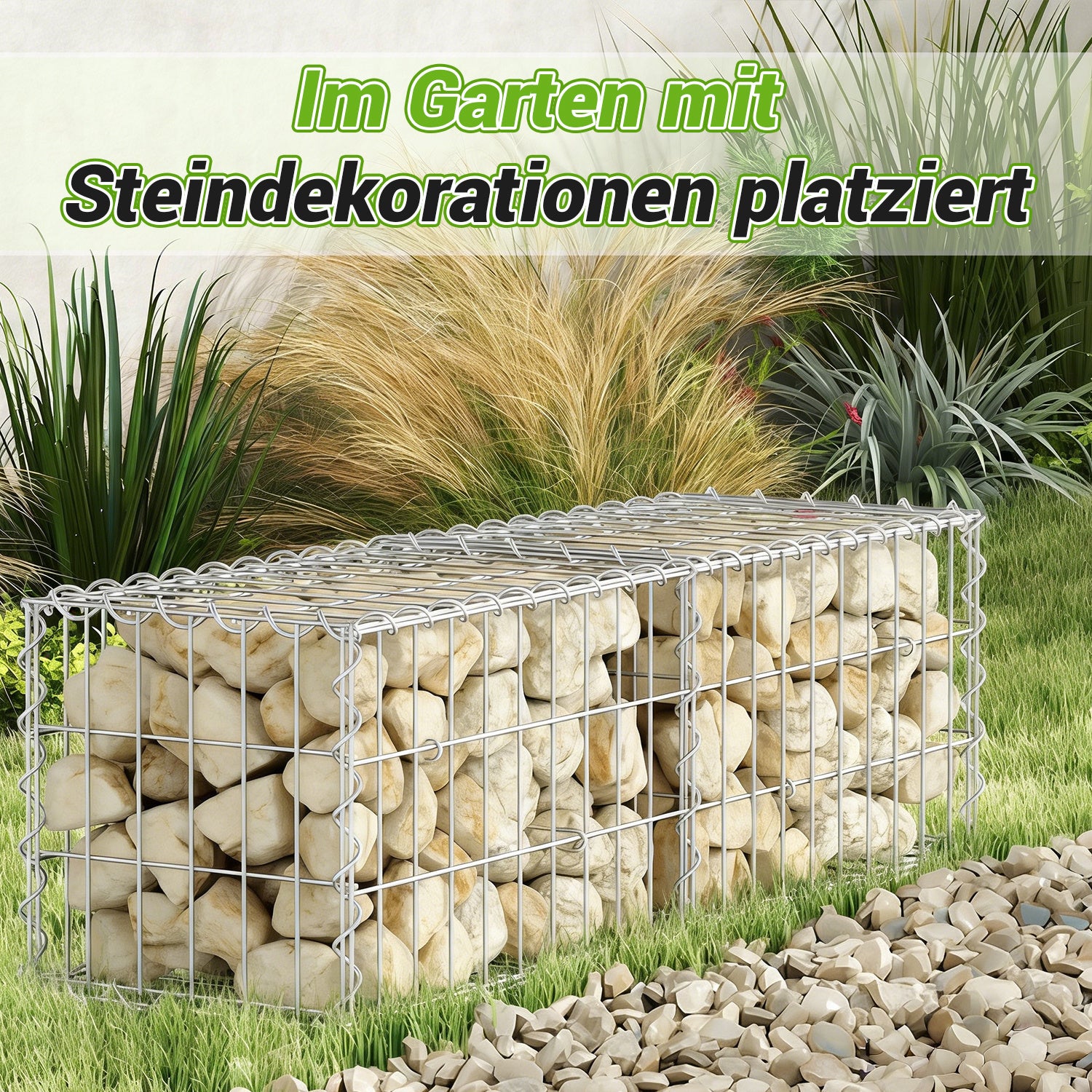 Lospitch Gabionen 100x30x30 cm verzinkt 2 Stück für Gartenmauer