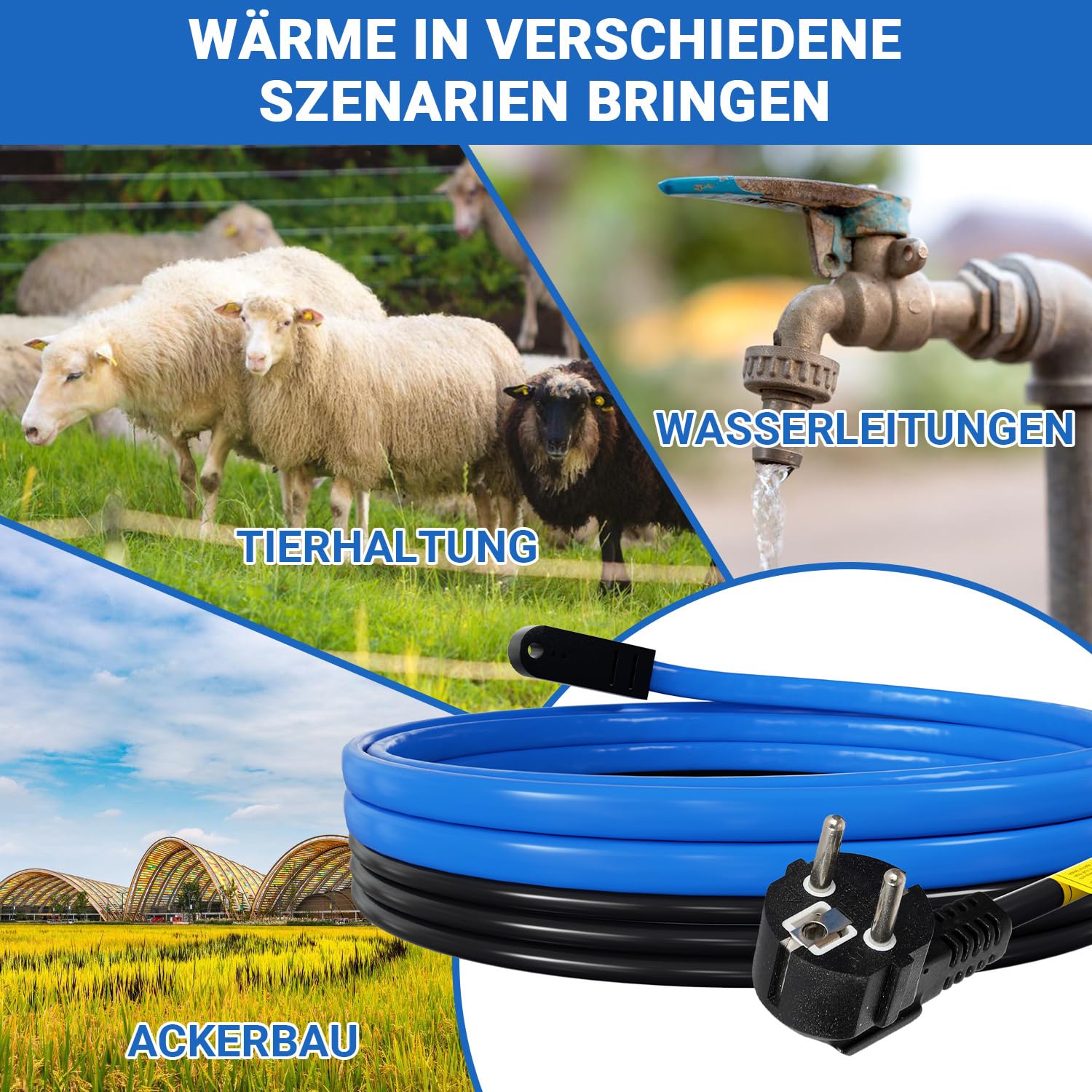 Lospitch Heizkabel 2–18 m mit Thermostat 17 W/m IP68 für Wasserleitung