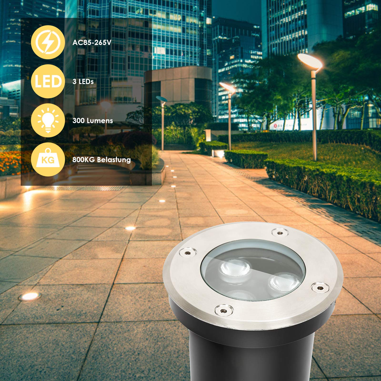 Lospitch LED Bodenstrahler 3W IP65 für Garten und Auffahrt