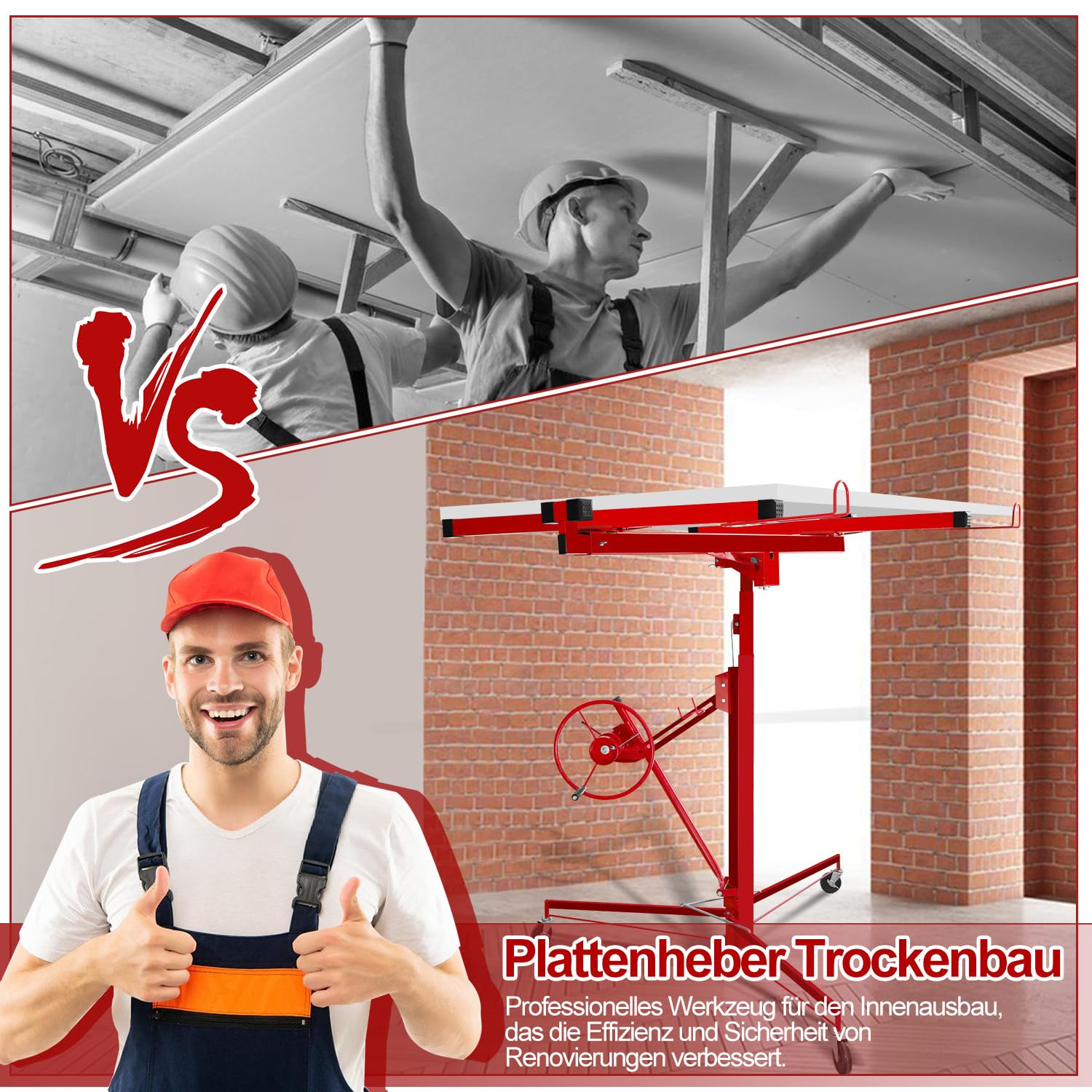 Lospitch Plattenheber 140 bis 325cm Höhenverstellbar 68kg für Trockenbau Deckenmontage