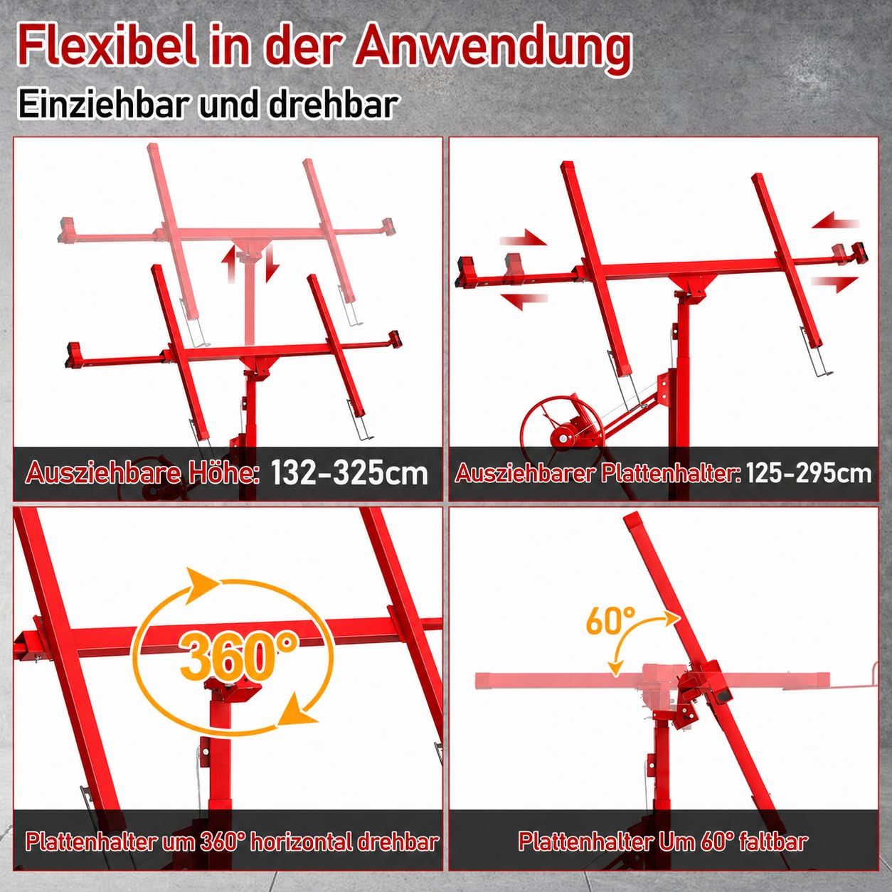 Lospitch Plattenheber 140 bis 325cm Höhenverstellbar 68kg für Trockenbau Deckenmontage