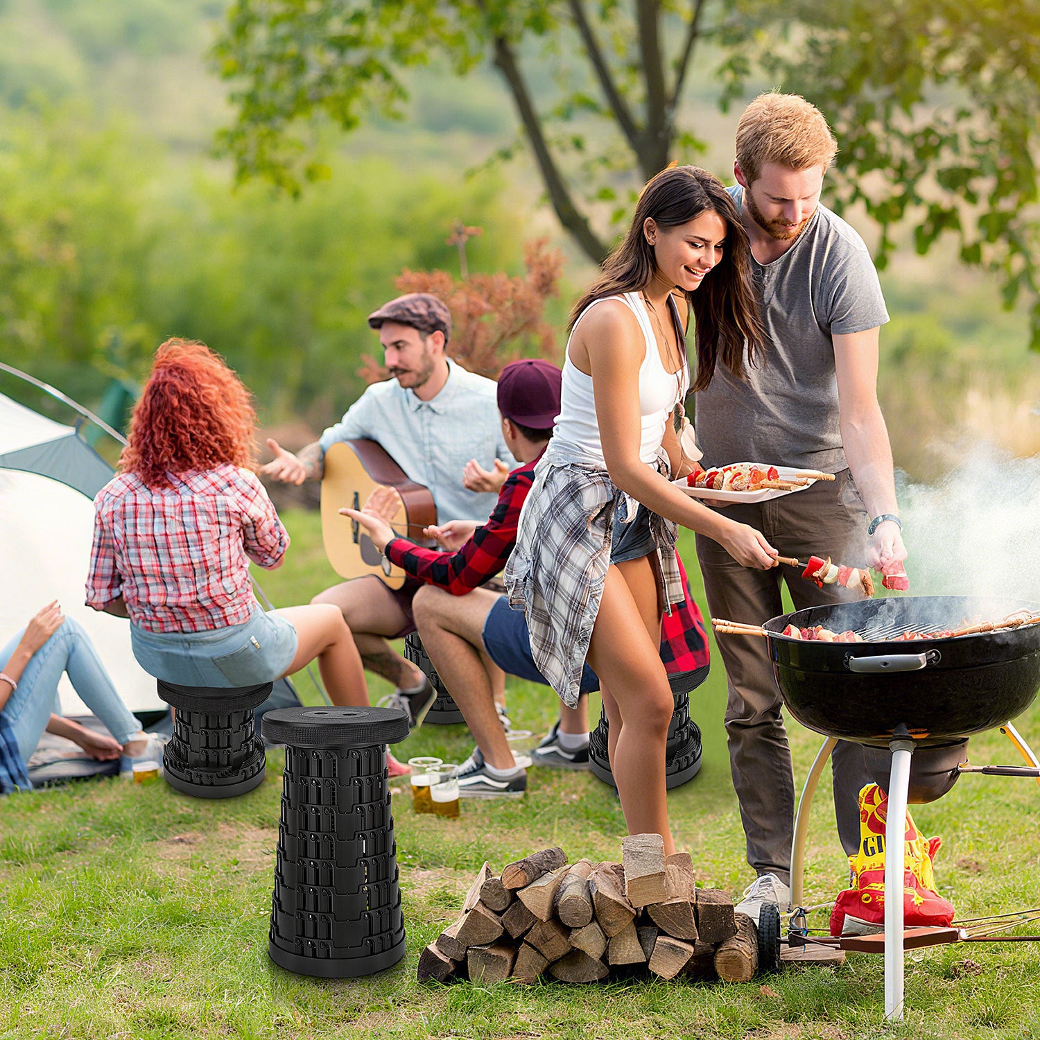 Lospitch Tragbarer Teleskophocker für Camping und Garden