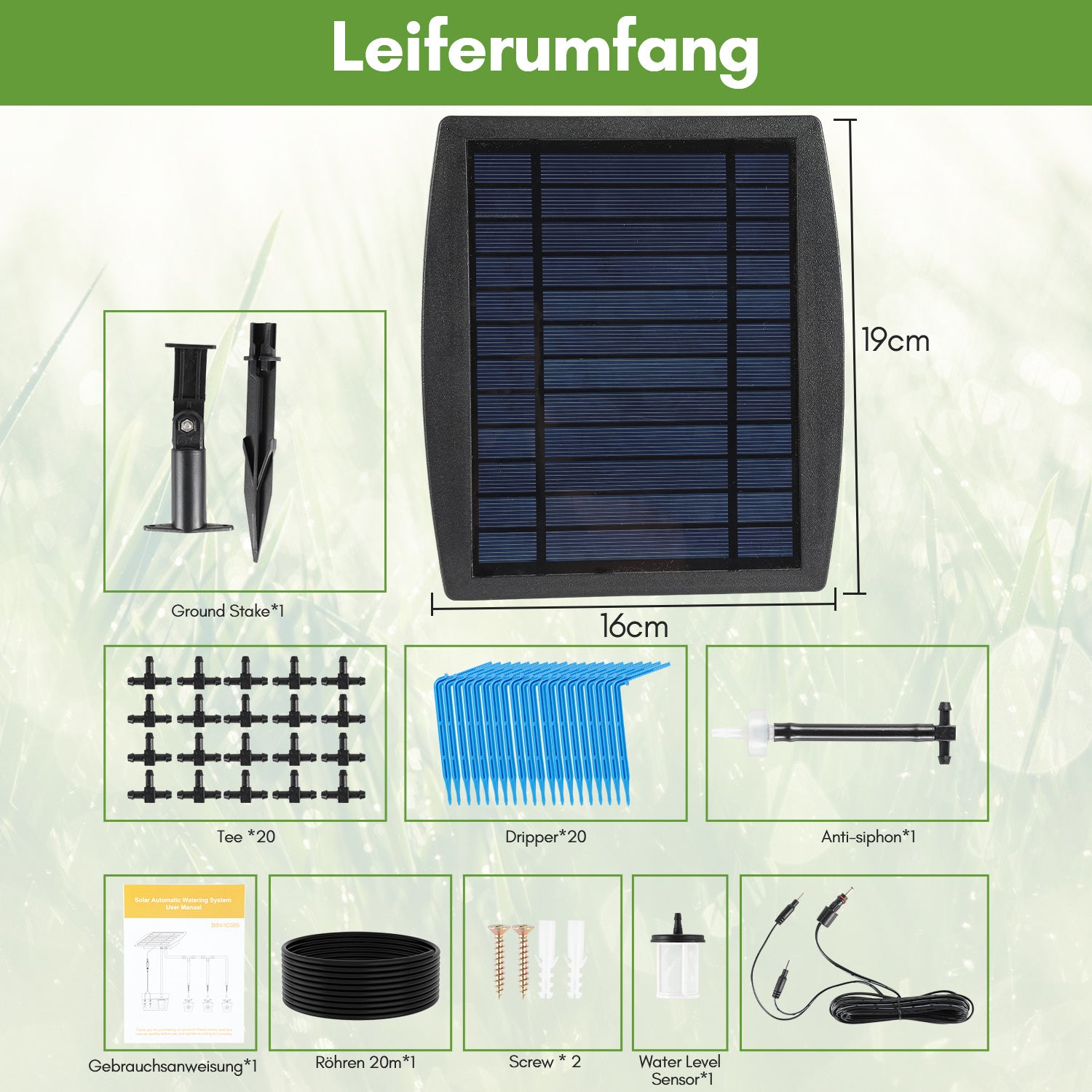 Lospitch Solar Bewässerungssystem für Pflanzen mit 20 Tropfern