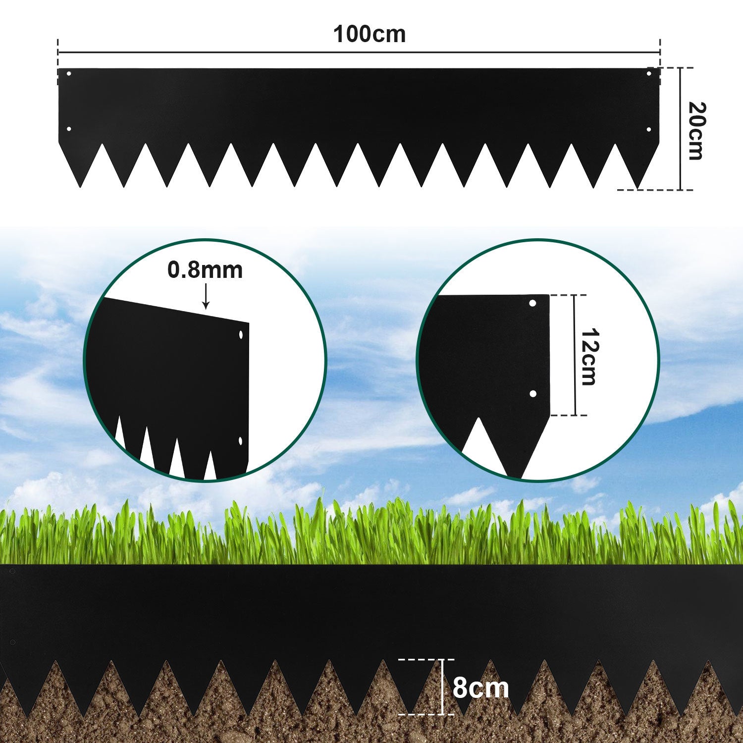 Lospitch Metall Rasenkante 100 x 20 cm für Beete