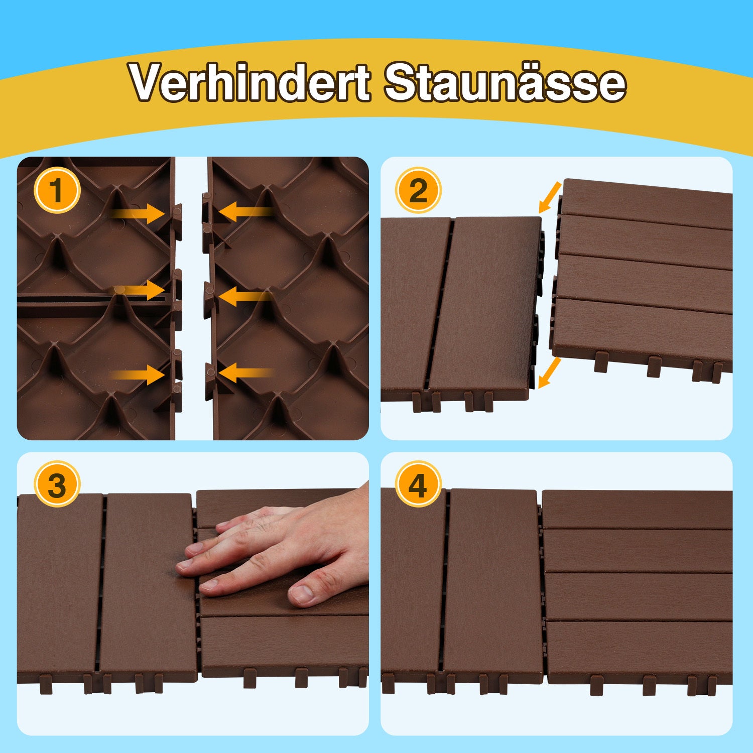 Lospitch Terrassenfliesen Kunststoff 30×30 cm mit Klicksystem