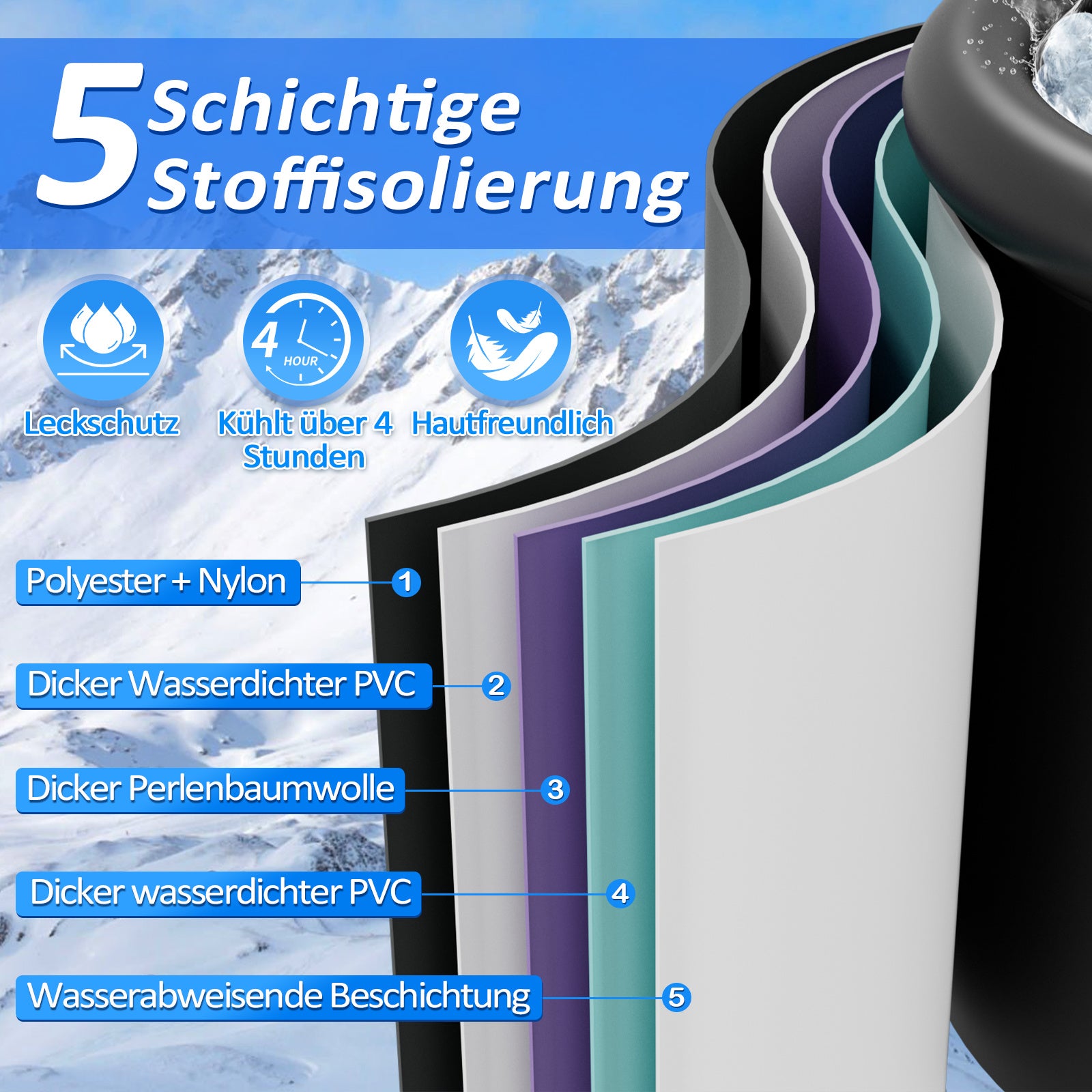 Lospitch Eisbaden Tonne mit Abdeckung für Garten und Terrasse