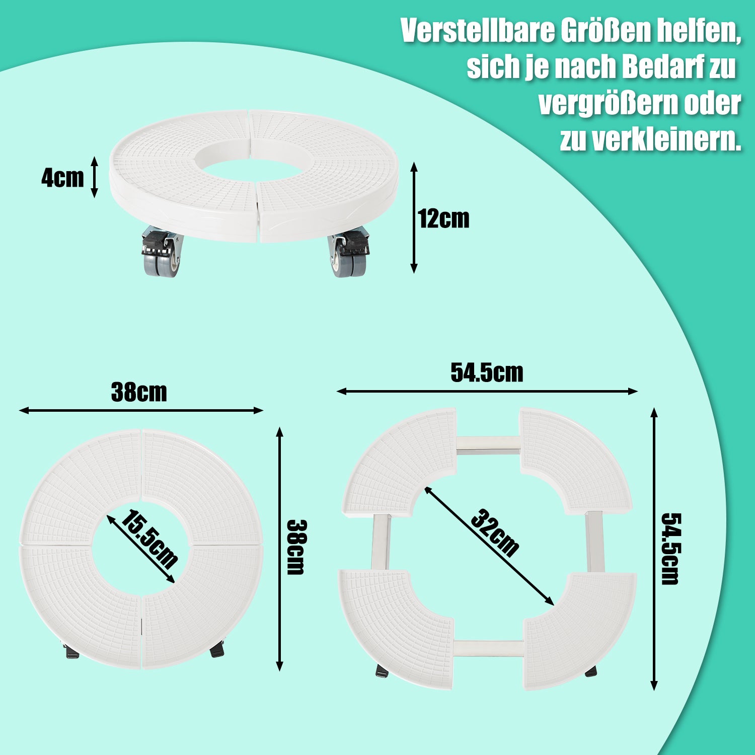 Lospitch Pflanzenroller rund verstellbar 38 bis 54 cm 200 kg