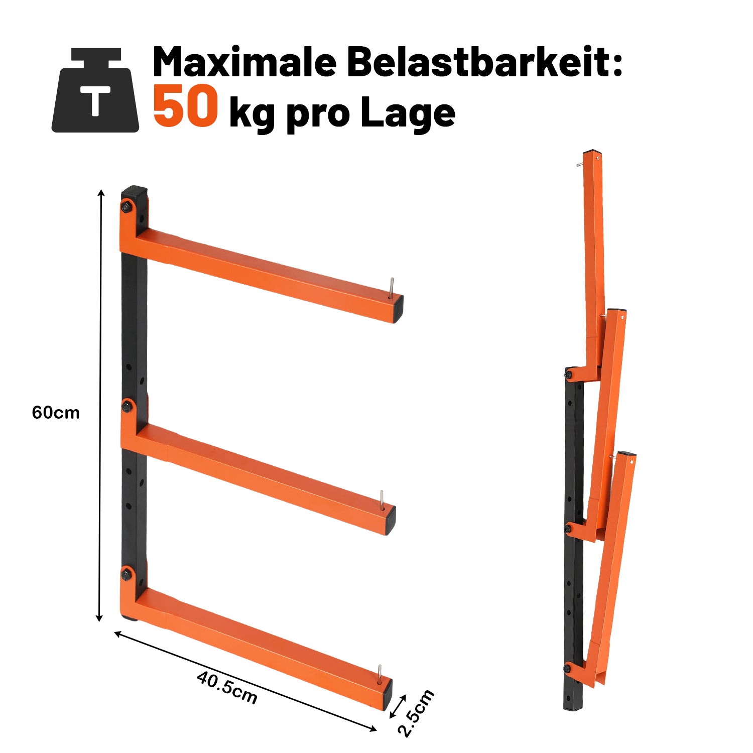 Lospitch Klappbares Holzlagerregal aus Metall Höhenverstellbar 50kg für Garage Werkstatt