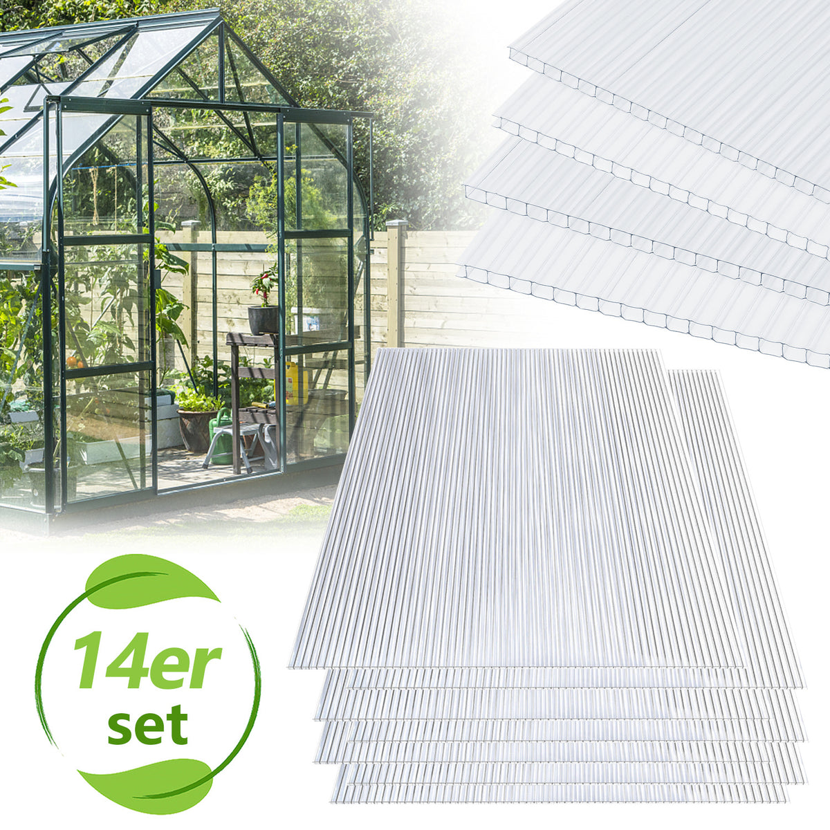 Lospitch Doppelstegplatten Gewächshausplatten 4mm 14 Stück